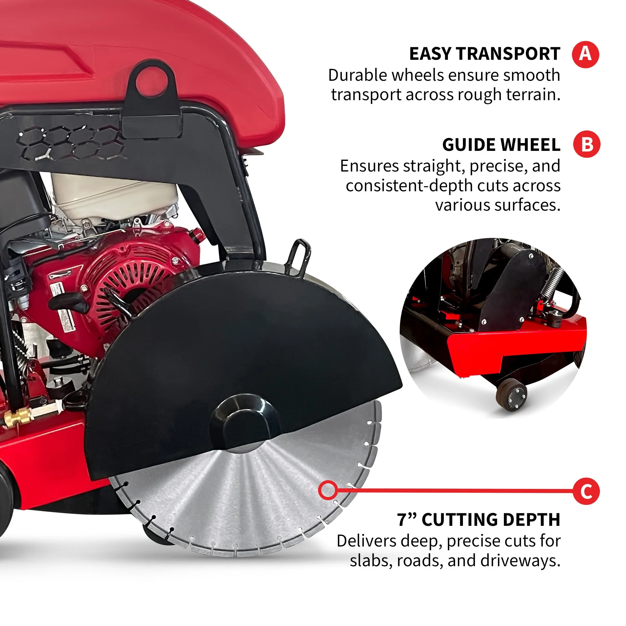 PRE ORDER: 20 Inch Walk Behind Concrete Saw with 13 HP Honda Water Tank GX390 Engine for Asphalt Concrete Cutting - Image 3