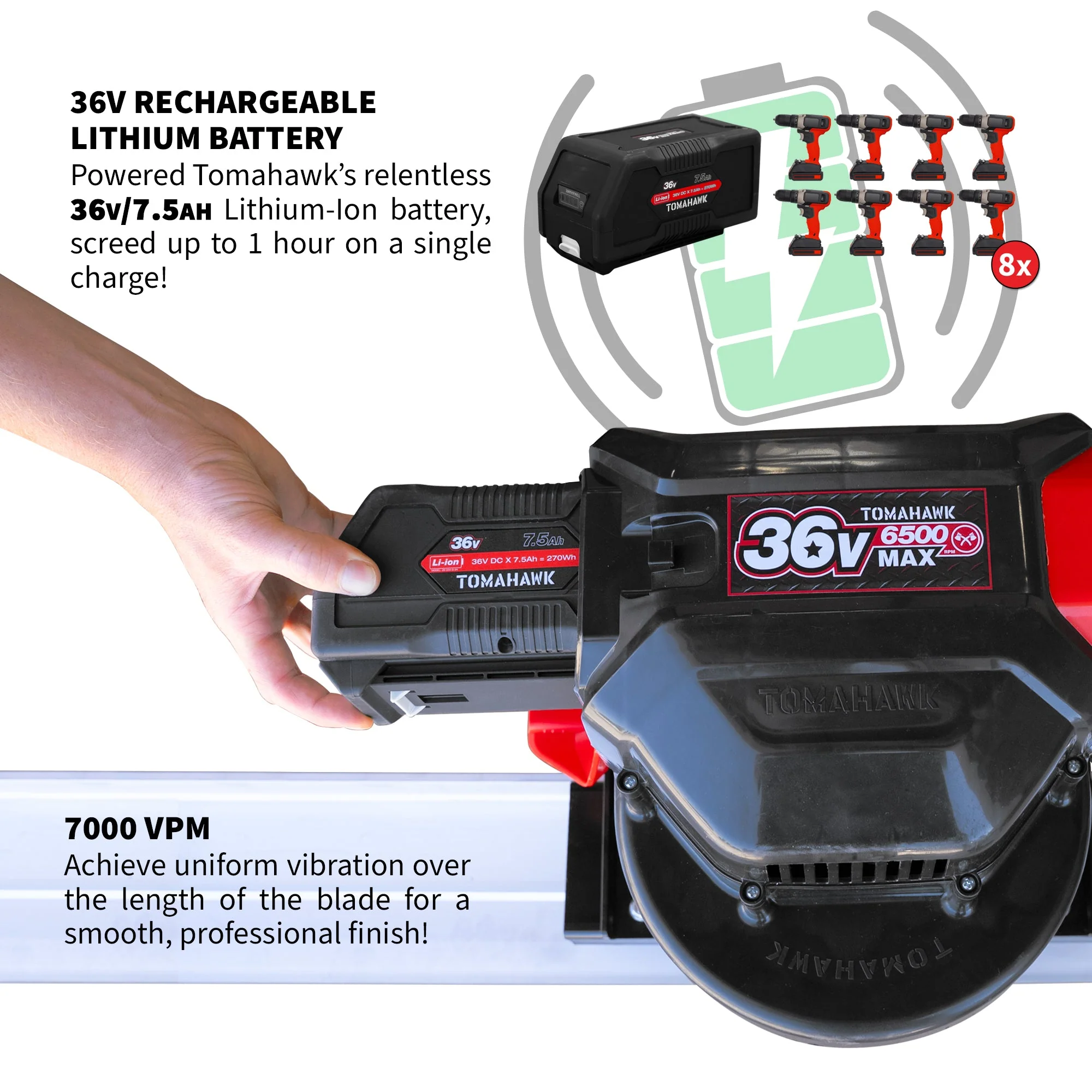 Tomahawk Battery Power Screed 36V 7ah Single Aluminum Blade Bundle (Choose 4ft, 6ft, 8ft, 10ft, 12ft, 14ft) - Image 6