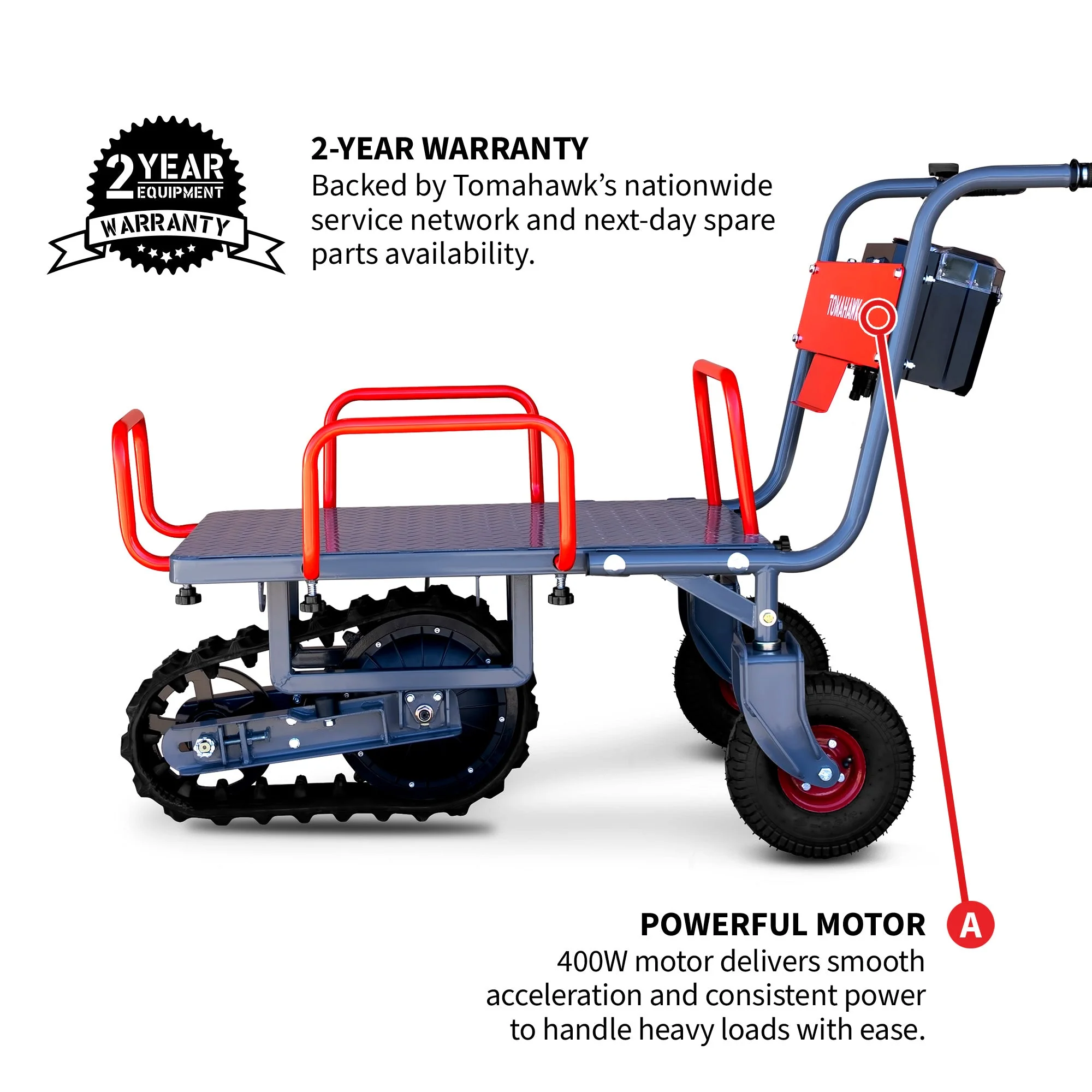 Tomahawk Electric Track Cart 330 lbs Load Capacity Battery Powered Utility Cart with Rubber Tread - Image 4
