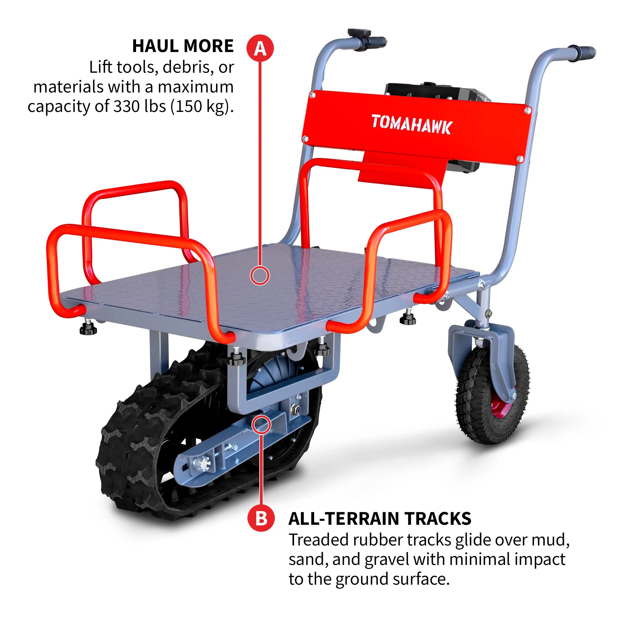 Tomahawk Electric Track Cart 330 lbs Load Capacity Battery Powered Utility Cart with Rubber Tread - Image 5
