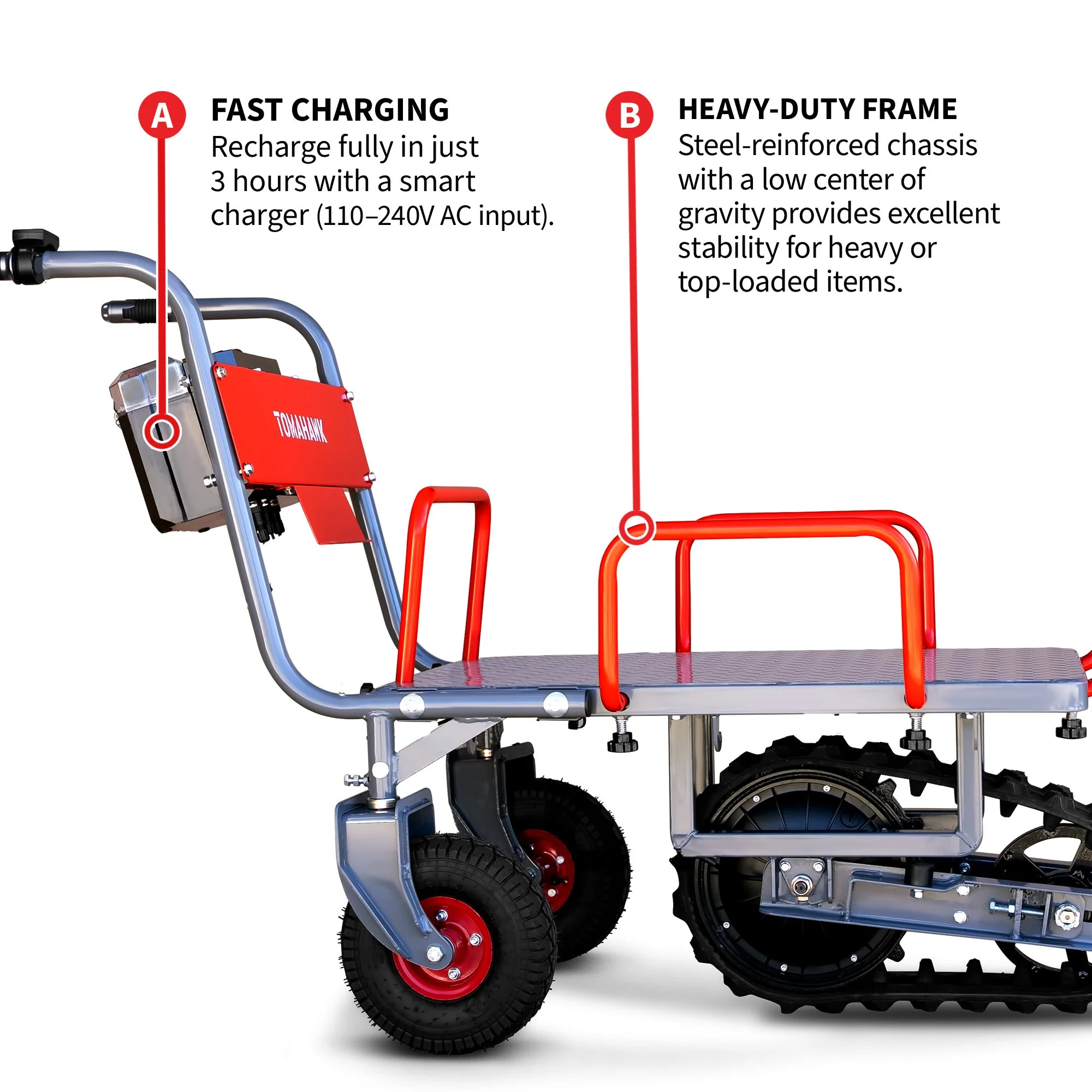 Tomahawk Electric Track Cart 330 lbs Load Capacity Battery Powered Utility Cart with Rubber Tread - Image 7