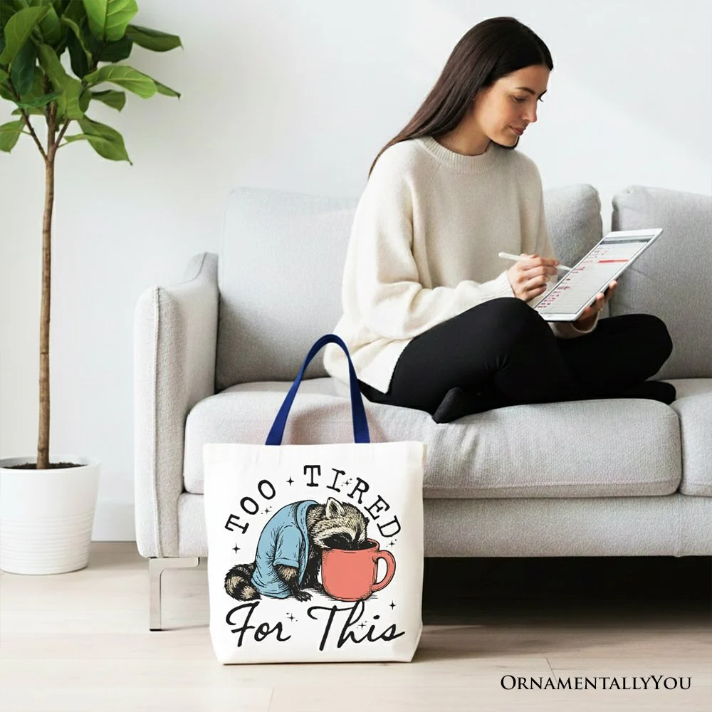 Too Tired For This Funny Raccoon Canvas Tote Bag, Retro Snarky Coffee Printed Gift Bag - Image 7