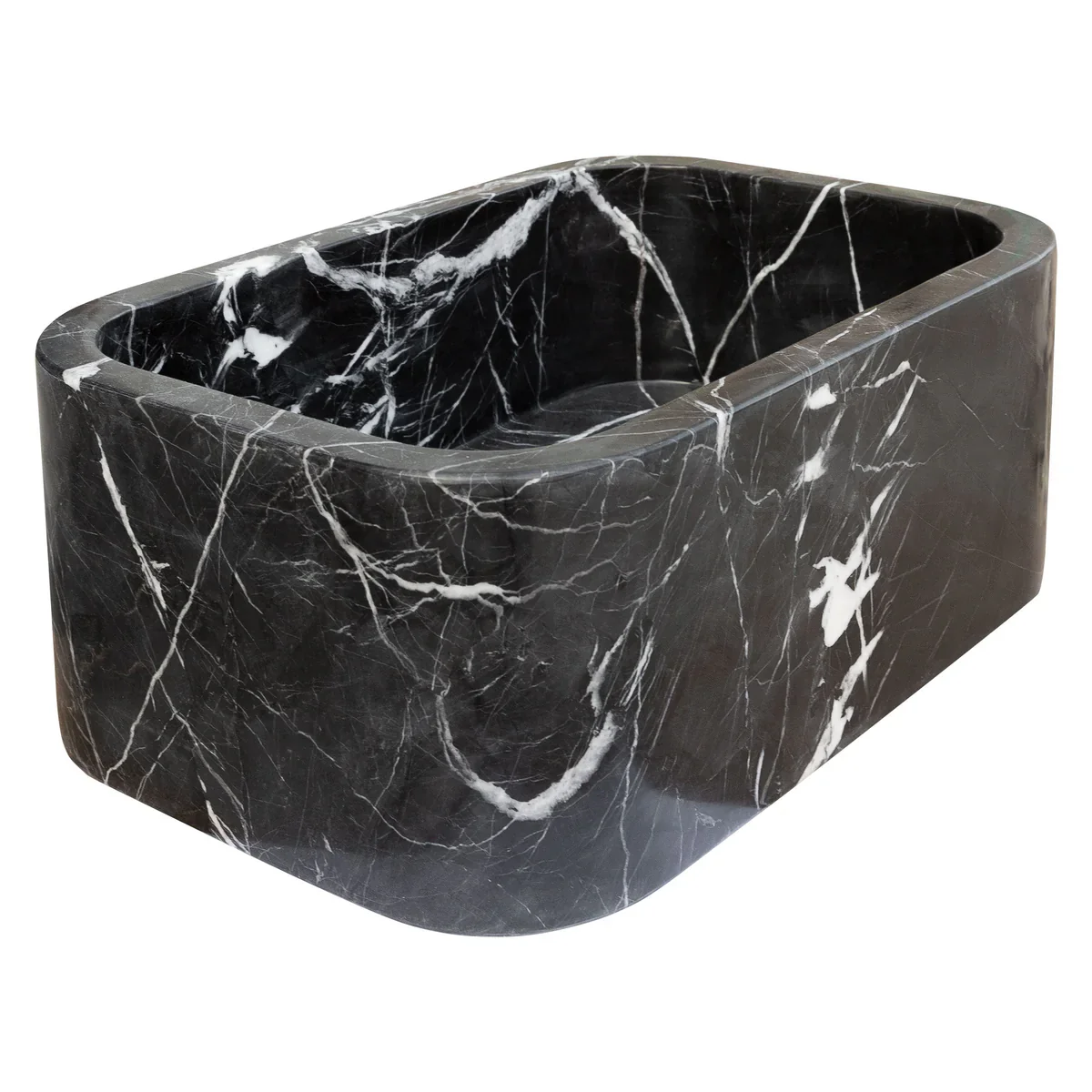 Toros Black Marble Rectangular Wall-mount Bathroom Sink (W)12" (W)18" (H)7" - In Stock - Image 3