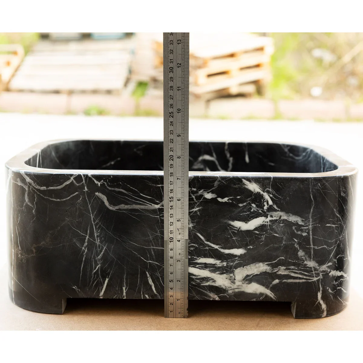 Toros Black Marble Rectangular Wall-mount Bathroom Sink (W)12" (W)18" (H)7" - In Stock - Image 4