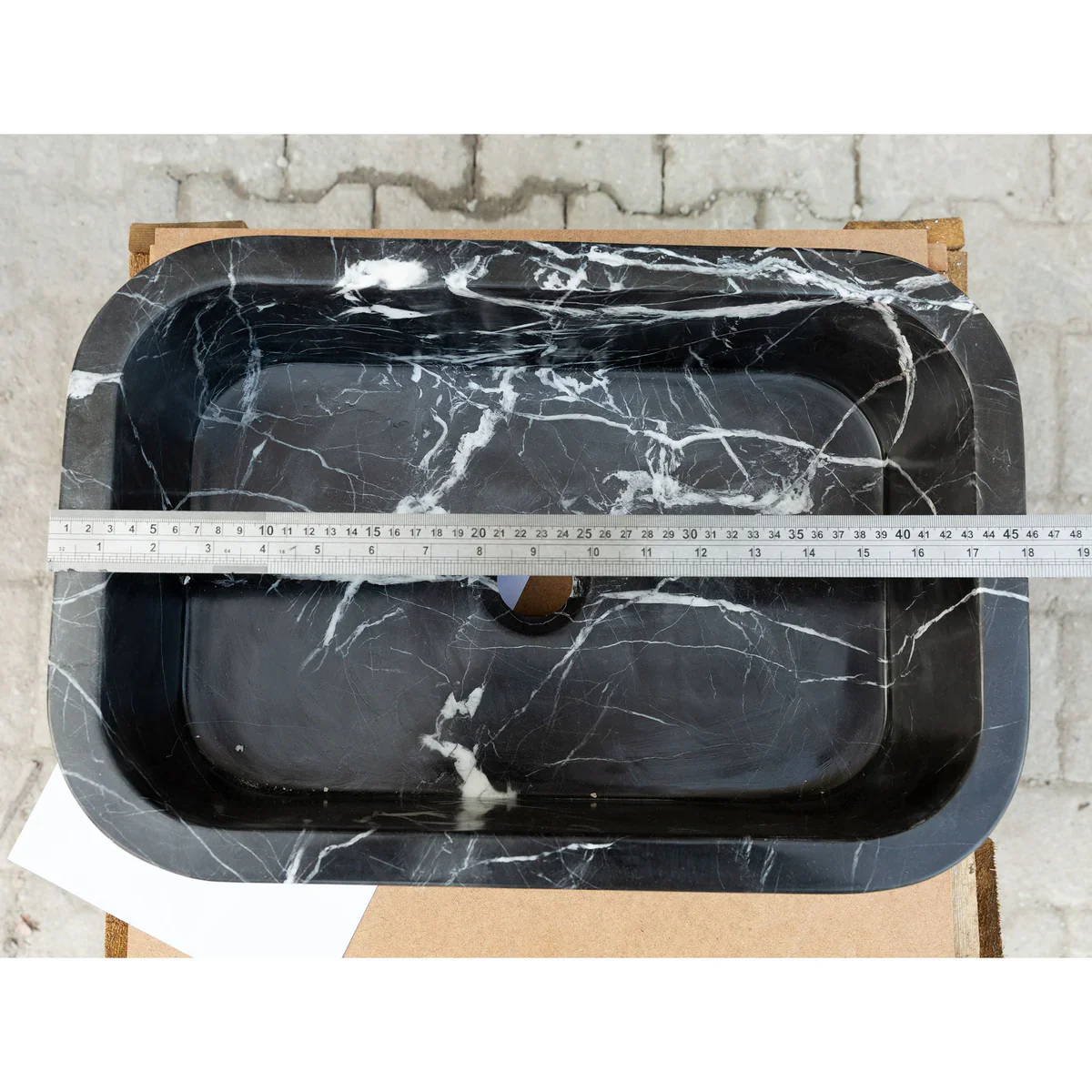 Toros Black Marble Rectangular Wall-mount Bathroom Sink (W)12" (W)18" (H)7" - In Stock - Image 6