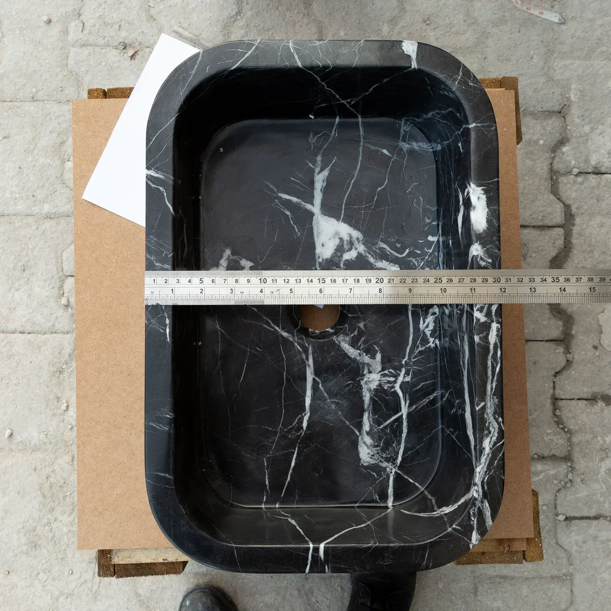 Toros Black Marble Rectangular Wall-mount Bathroom Sink (W)12" (W)18" (H)7" - In Stock - Image 9