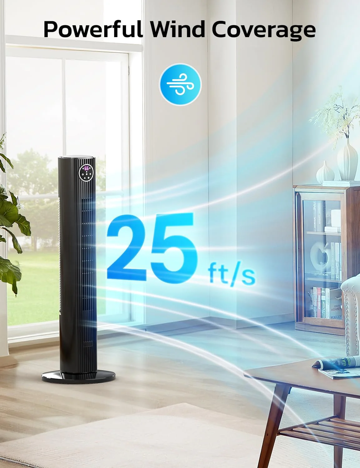 Tower Fan for Bedroom, 90° Oscillating Fan with 12H Timer, 37”Standing Fans with Remote, Bladeless Fan with 4 Modes & 3 Speeds - Image 11