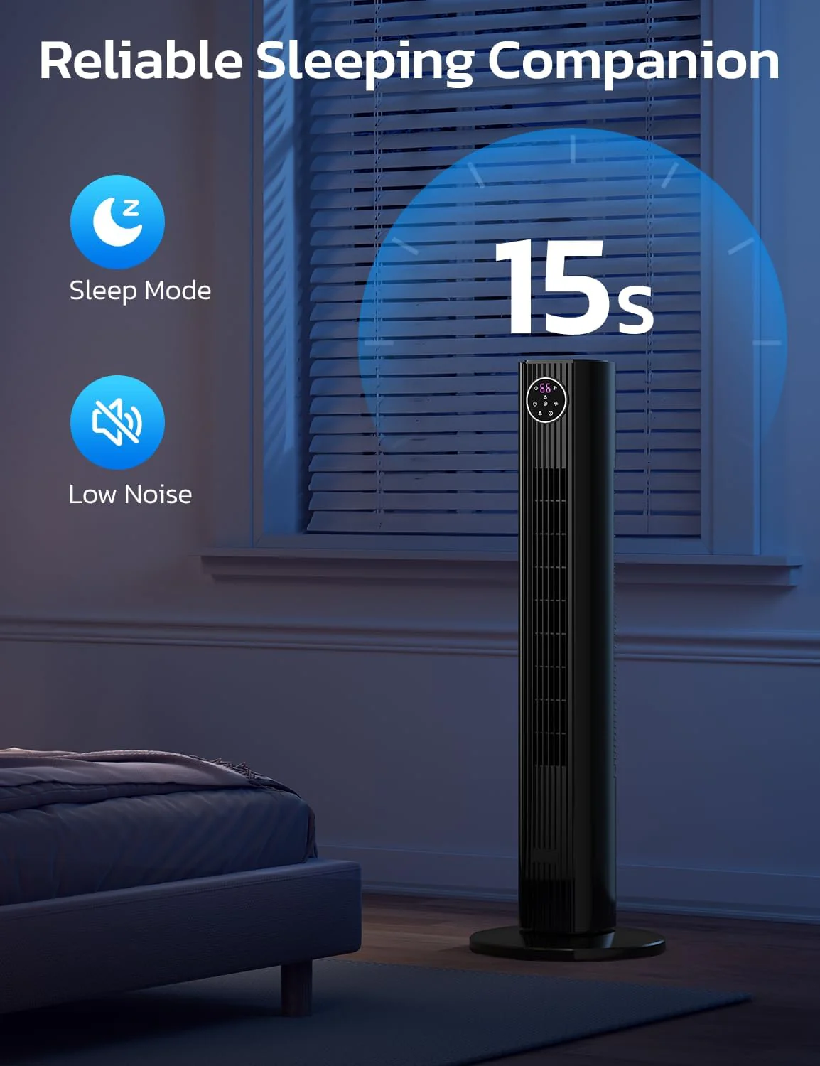 Tower Fan for Bedroom, 90° Oscillating Fan with 12H Timer, 37”Standing Fans with Remote, Bladeless Fan with 4 Modes & 3 Speeds - Image 13