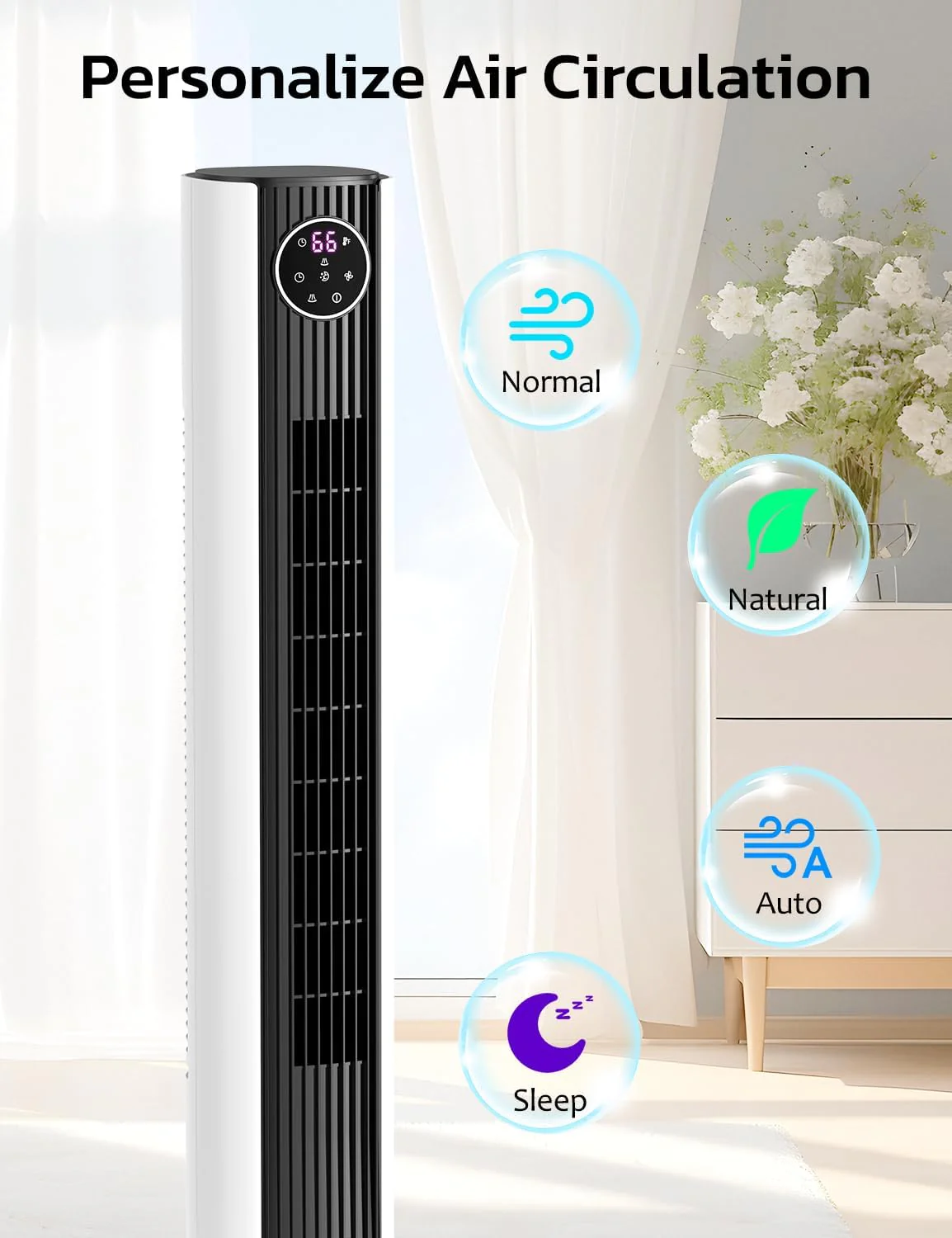 Tower Fan for Bedroom, 90° Oscillating Fan with 12H Timer, 37”Standing Fans with Remote, Bladeless Fan with 4 Modes & 3 Speeds - Image 23