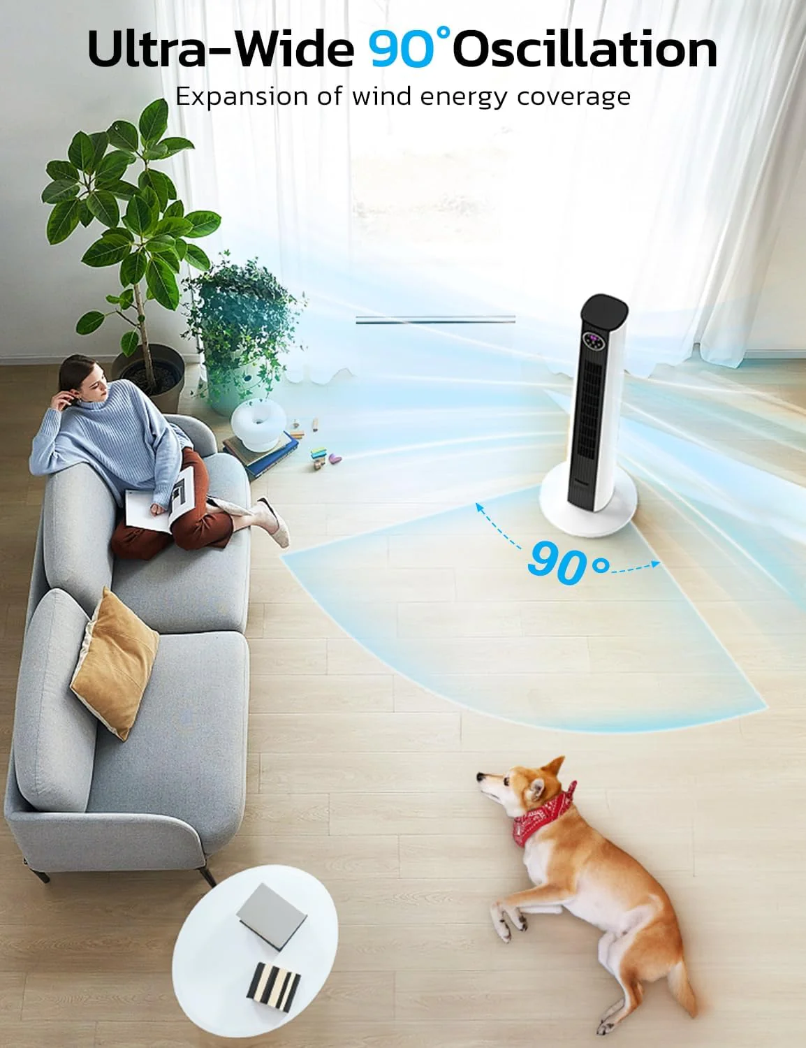 Tower Fan for Bedroom, 90° Oscillating Fan with 12H Timer, 37”Standing Fans with Remote, Bladeless Fan with 4 Modes & 3 Speeds - Image 26