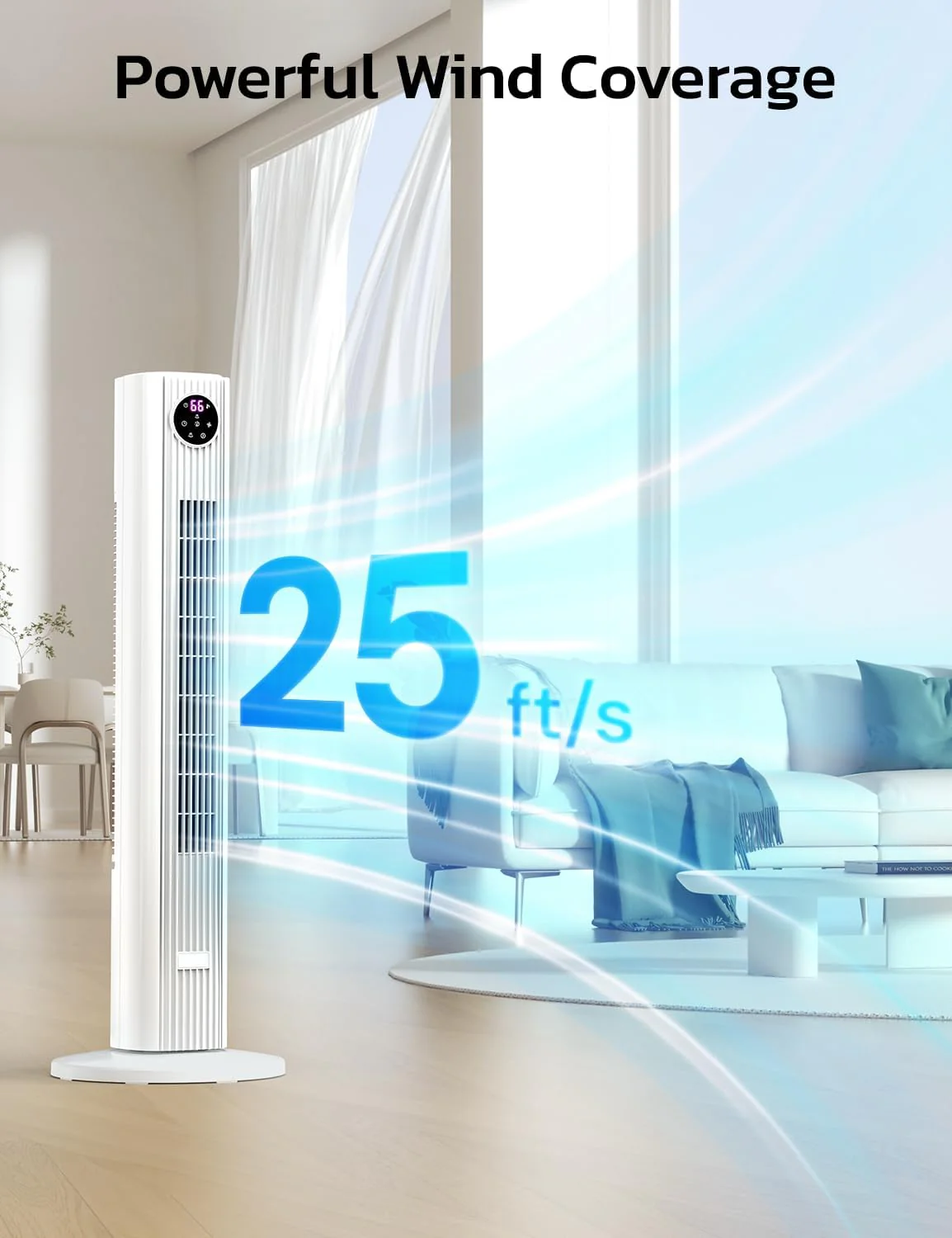 Tower Fan for Bedroom, 90° Oscillating Fan with 12H Timer, 37”Standing Fans with Remote, Bladeless Fan with 4 Modes & 3 Speeds - Image 4