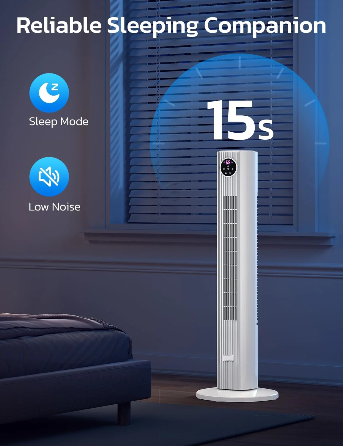 Tower Fan for Bedroom, 90° Oscillating Fan with 12H Timer, 37”Standing Fans with Remote, Bladeless Fan with 4 Modes & 3 Speeds - Image 6