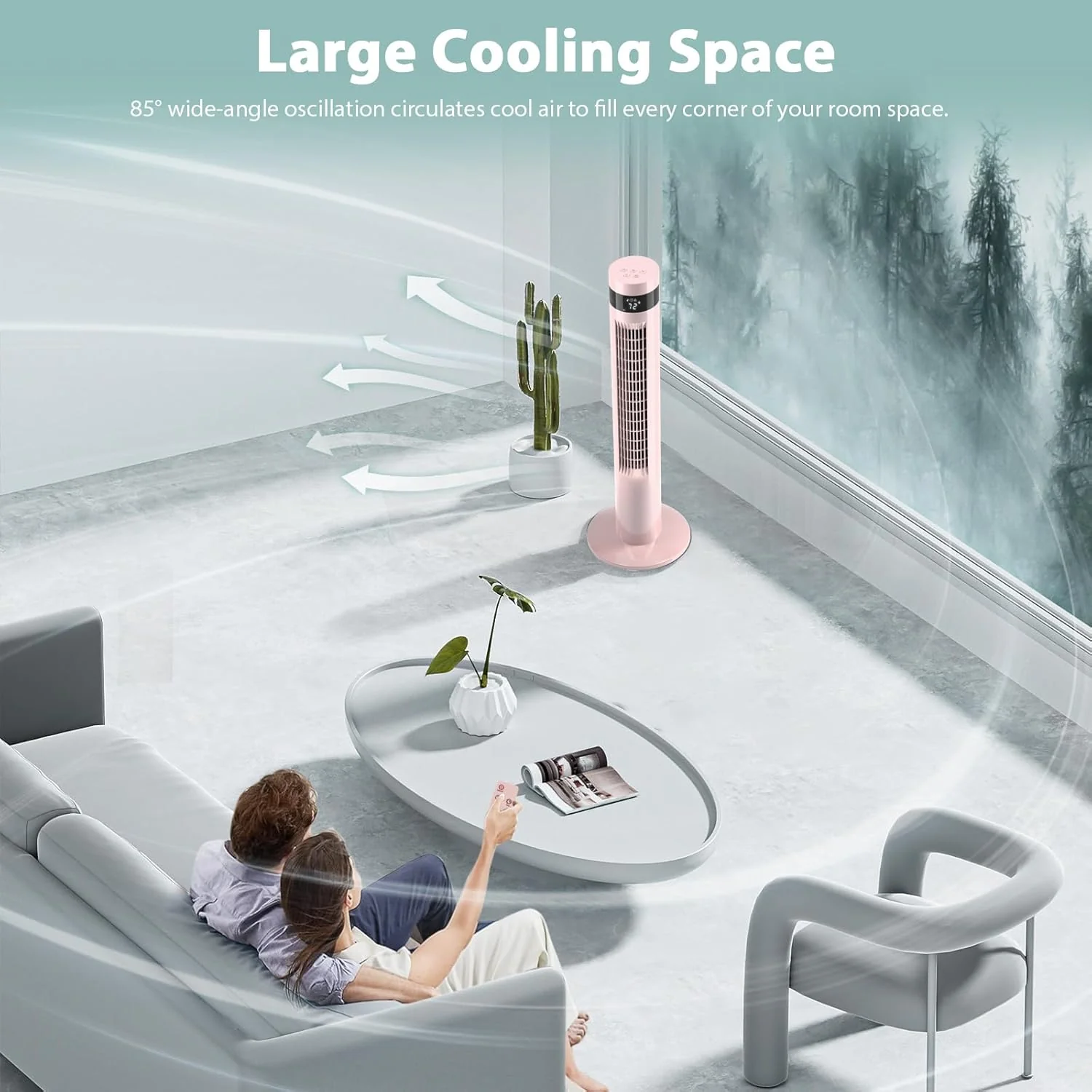 Tower Fan Portable Electric Oscillating Fan Quiet Cooling Remote Control Standing Bladeless Floor Fans 3 Speeds Wind Modes Timer - Image 10
