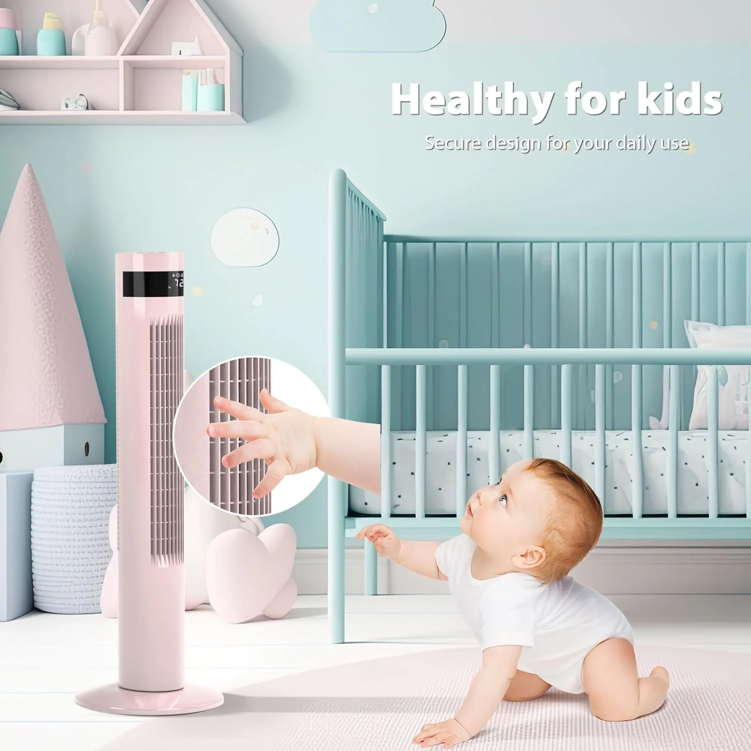 Tower Fan Portable Electric Oscillating Fan Quiet Cooling Remote Control Standing Bladeless Floor Fans 3 Speeds Wind Modes Timer - Image 11