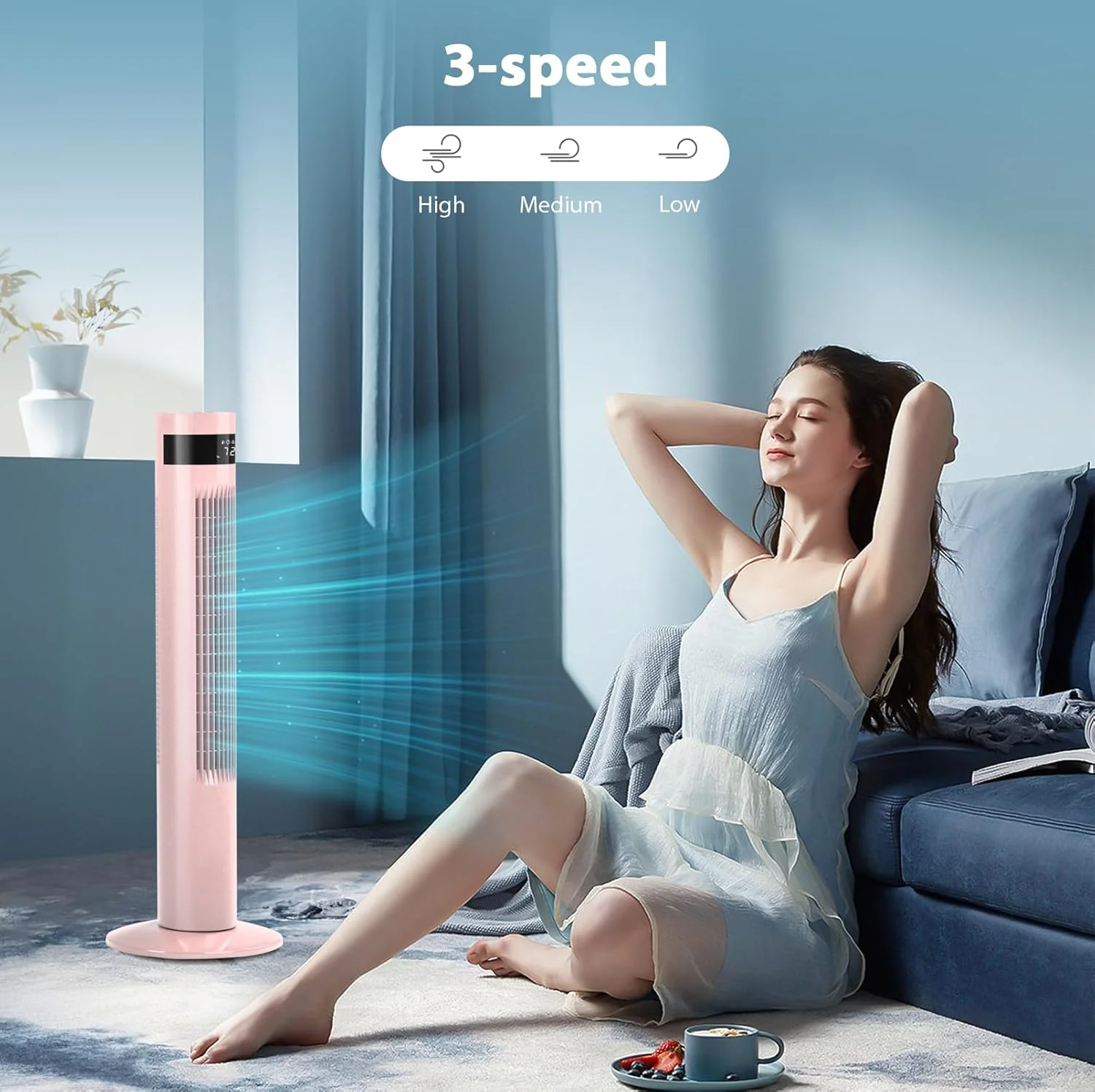 Tower Fan Portable Electric Oscillating Fan Quiet Cooling Remote Control Standing Bladeless Floor Fans 3 Speeds Wind Modes Timer - Image 12