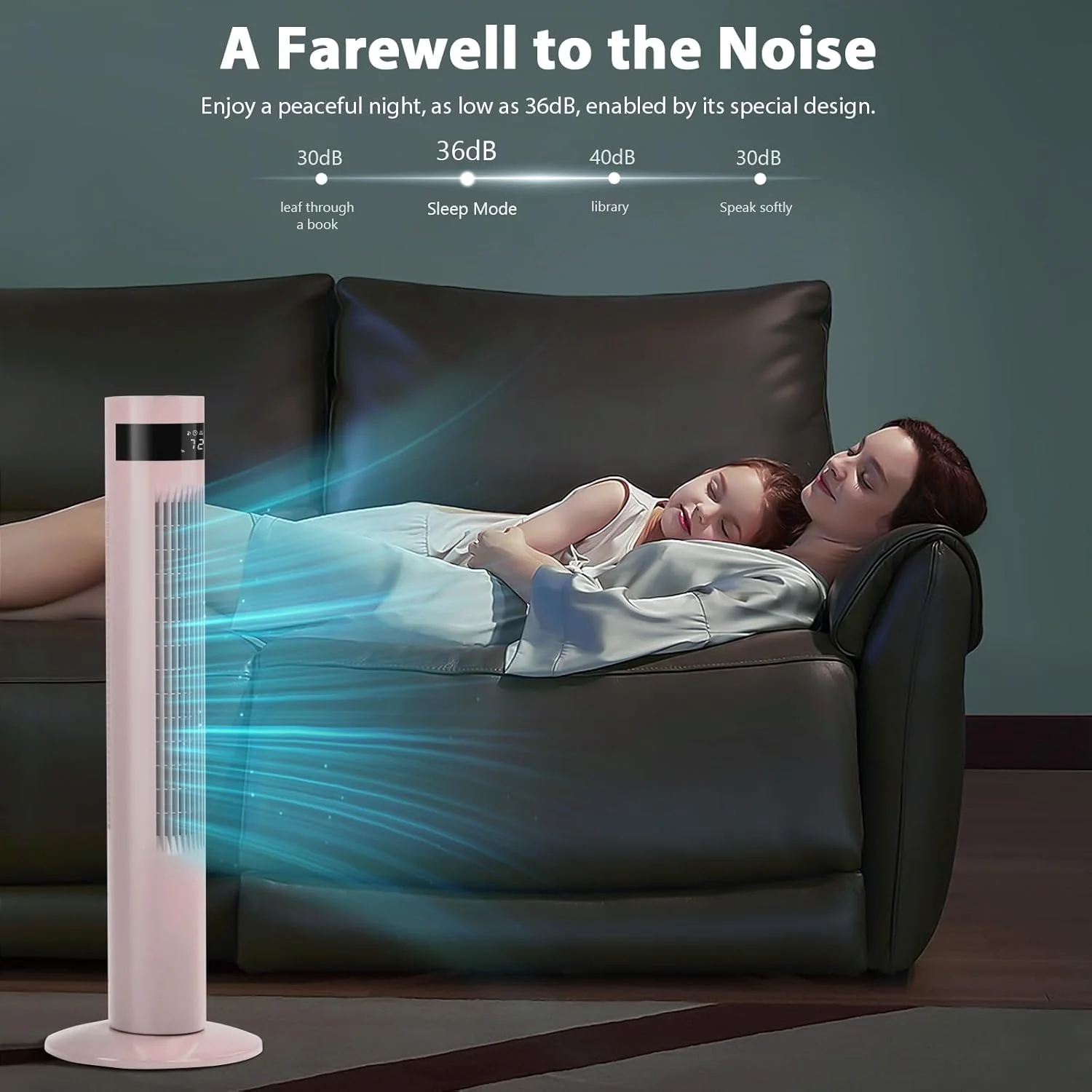 Tower Fan Portable Electric Oscillating Fan Quiet Cooling Remote Control Standing Bladeless Floor Fans 3 Speeds Wind Modes Timer - Image 13