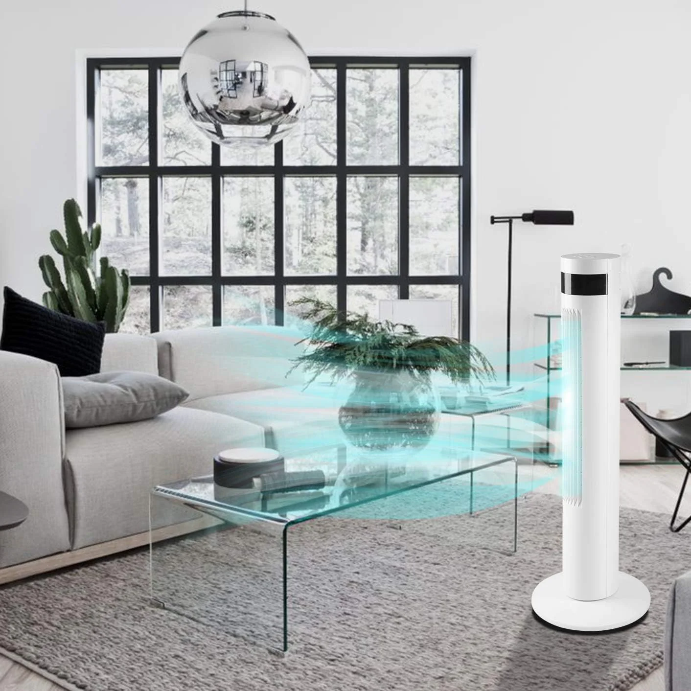 Tower Fan Portable Electric Oscillating Fan Quiet Cooling Remote Control Standing Bladeless Floor Fans 3 Speeds Wind Modes Timer - Image 2