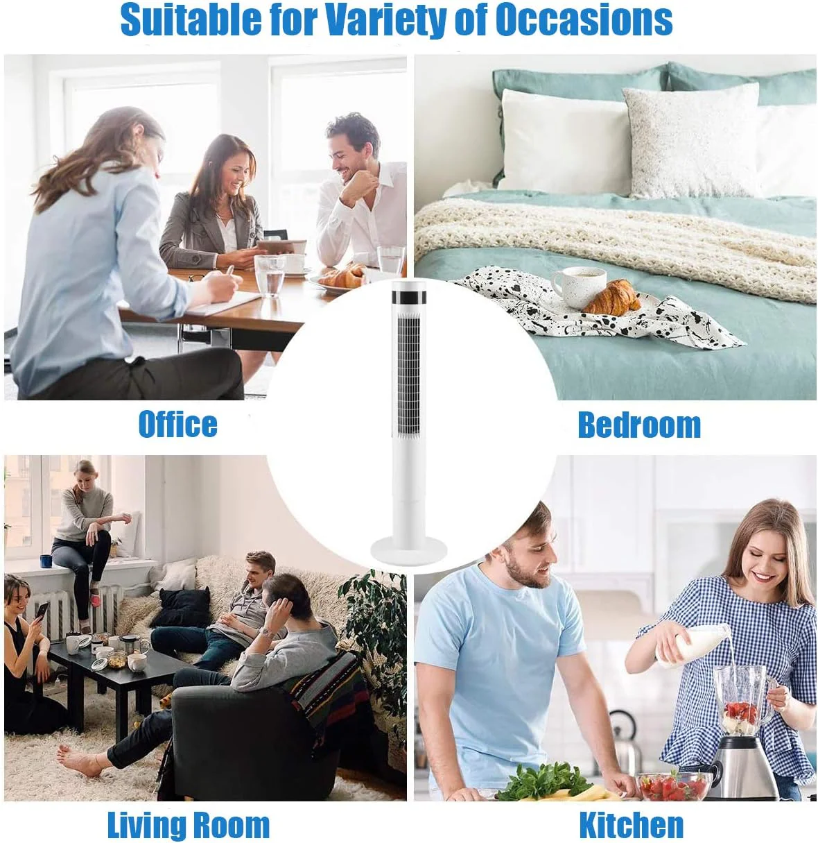Tower Fan Portable Electric Oscillating Fan Quiet Cooling Remote Control Standing Bladeless Floor Fans 3 Speeds Wind Modes Timer - Image 7