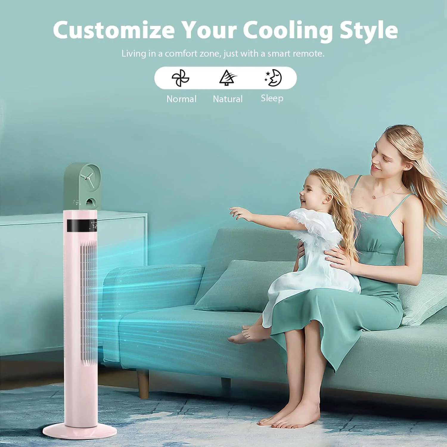 Tower Fan Portable Electric Oscillating Fan Quiet Cooling Remote Control Standing Bladeless Floor Fans 3 Speeds Wind Modes Timer - Image 9