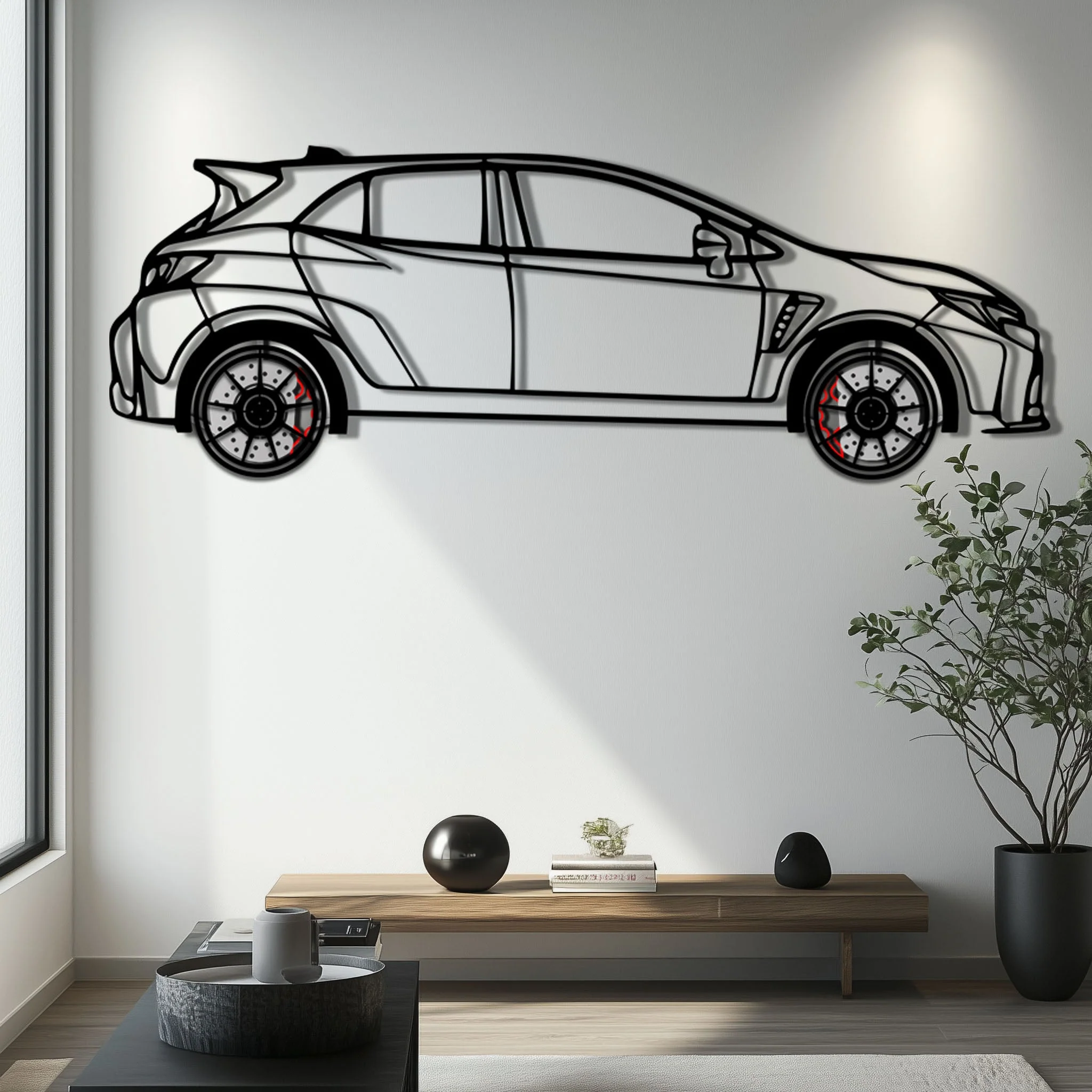 Toyota GR Corolla Metal Car Wall Art with Rotating Wheels - Rally-Inspired Hot Hatch Silhouette - Interactive JDM Automotive Decor - KAFMEKA158 - Image 6