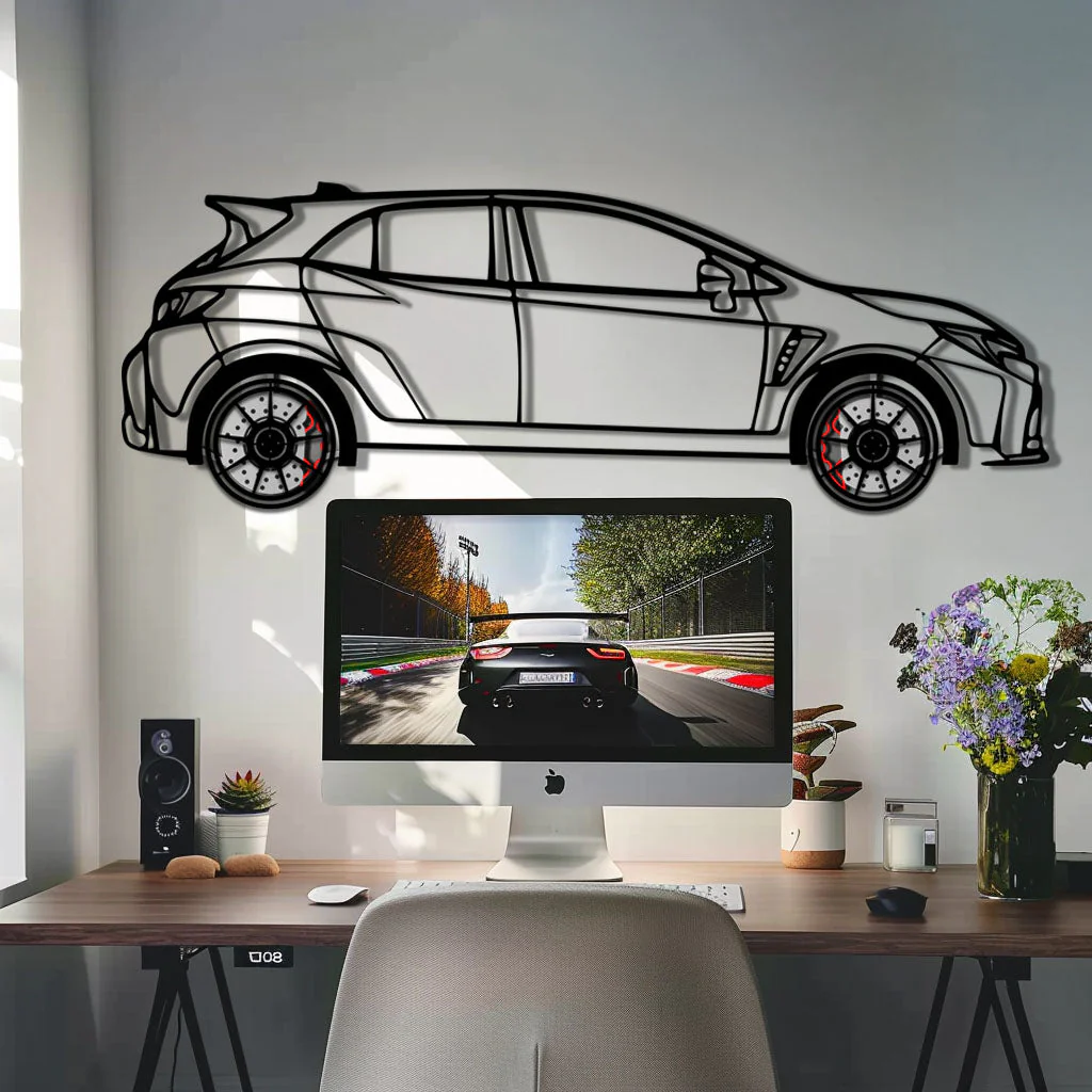 Toyota GR Corolla Metal Car Wall Art with Rotating Wheels - Rally-Inspired Hot Hatch Silhouette - Interactive JDM Automotive Decor - KAFMEKA158 - Image 8