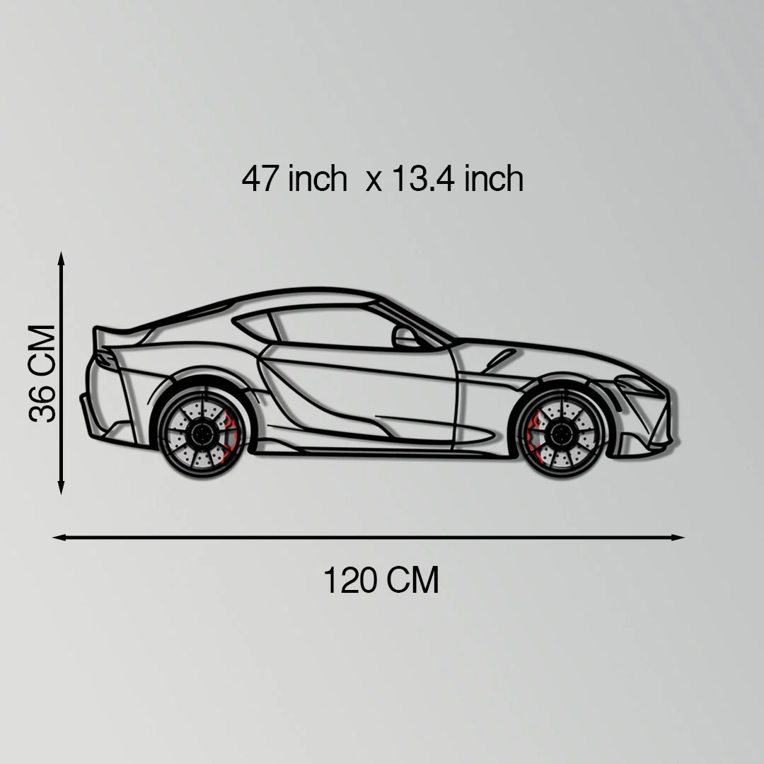 Toyota GR Supra (A90) Metal Car Wall Art with Rotating Wheels - Modern JDM Legend Silhouette - Interactive Automotive Wall Decor - KAFMEKA156 - Image 11
