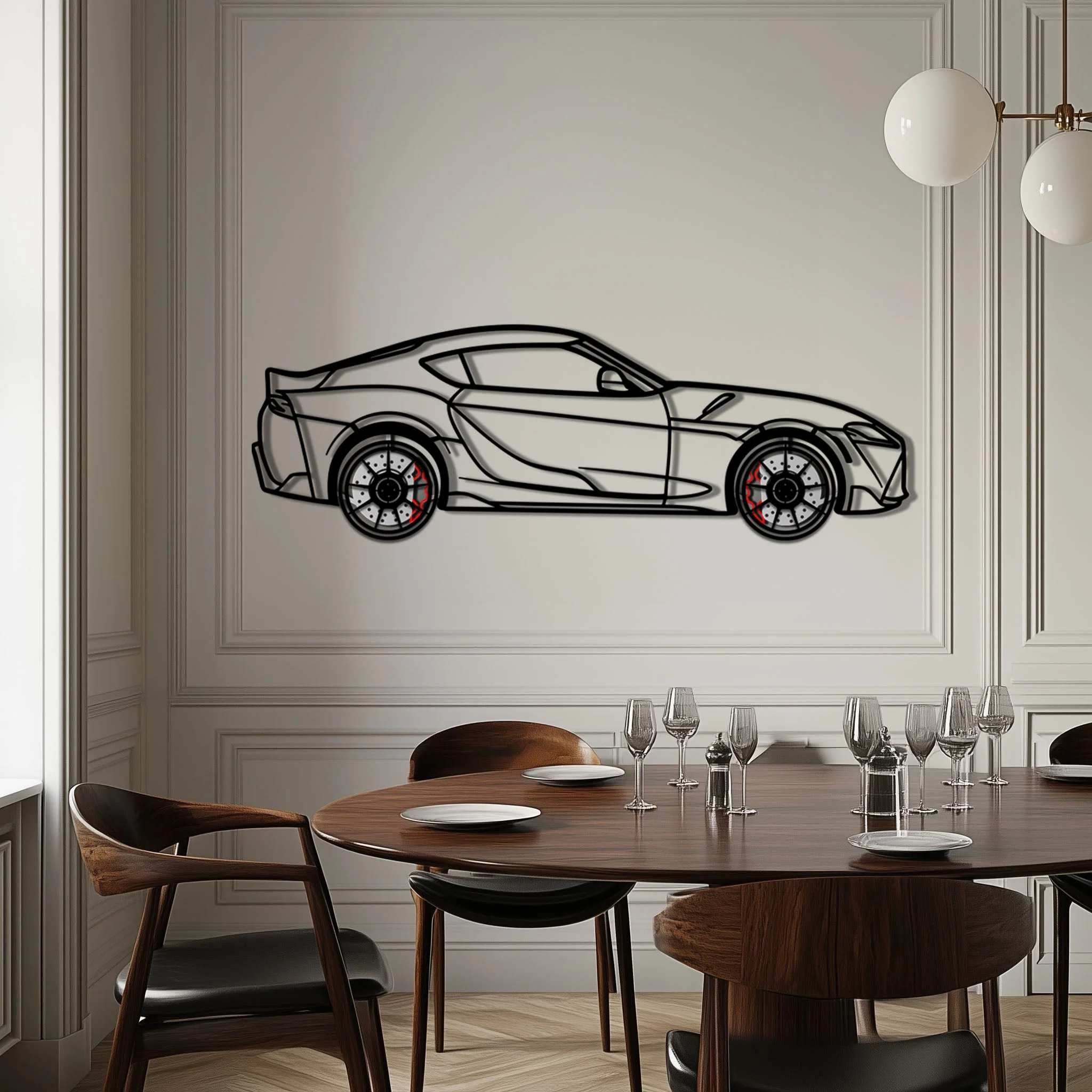 Toyota GR Supra (A90) Metal Car Wall Art with Rotating Wheels - Modern JDM Legend Silhouette - Interactive Automotive Wall Decor - KAFMEKA156 - Image 3