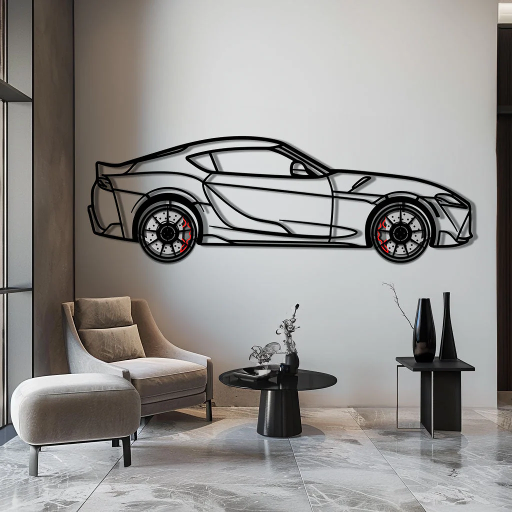 Toyota GR Supra (A90) Metal Car Wall Art with Rotating Wheels - Modern JDM Legend Silhouette - Interactive Automotive Wall Decor - KAFMEKA156 - Image 4