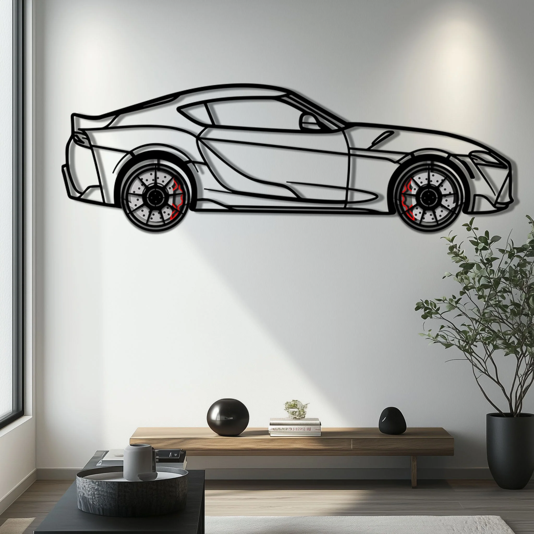 Toyota GR Supra (A90) Metal Car Wall Art with Rotating Wheels - Modern JDM Legend Silhouette - Interactive Automotive Wall Decor - KAFMEKA156 - Image 6