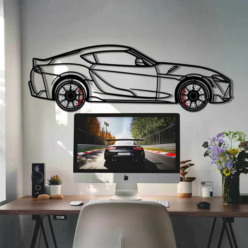 Toyota GR Supra (A90) Metal Car Wall Art with Rotating Wheels - Modern JDM Legend Silhouette - Interactive Automotive Wall Decor - KAFMEKA156 - Image 8