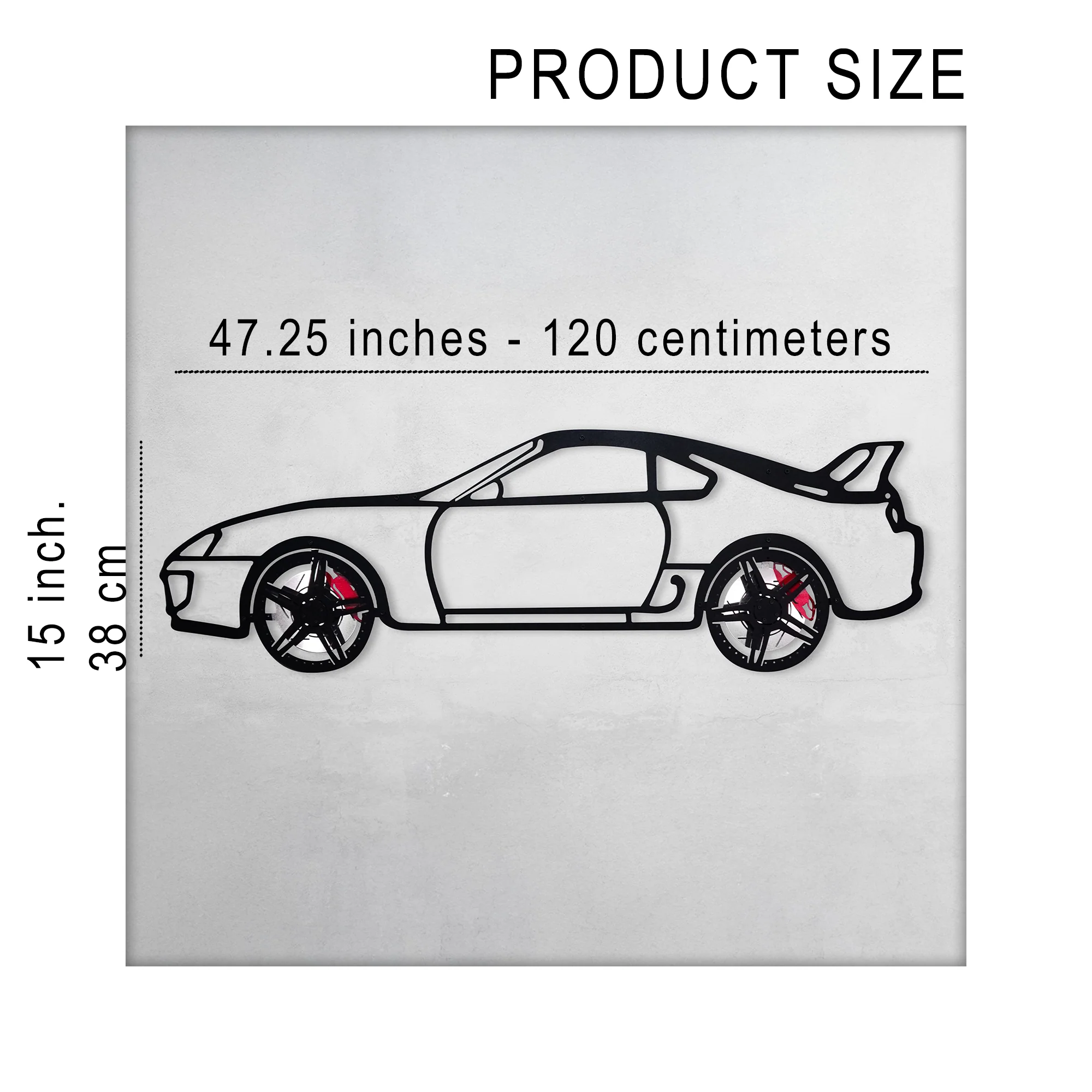 Toyota Supra MK4 Wall Art – JDM Legend Steel Silhouette with Spinning Wheels-KAFMEKA043 - Image 12