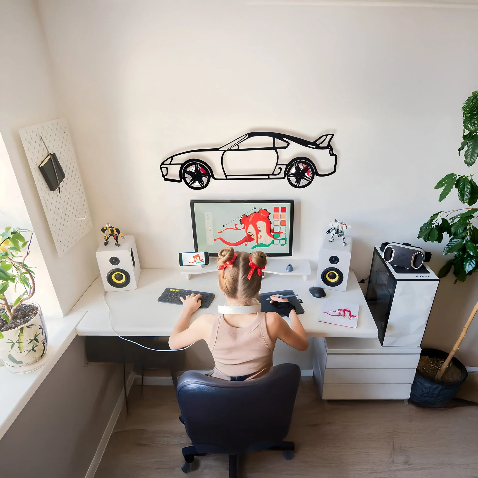 Toyota Supra MK4 Wall Art – JDM Legend Steel Silhouette with Spinning Wheels-KAFMEKA043 - Image 2