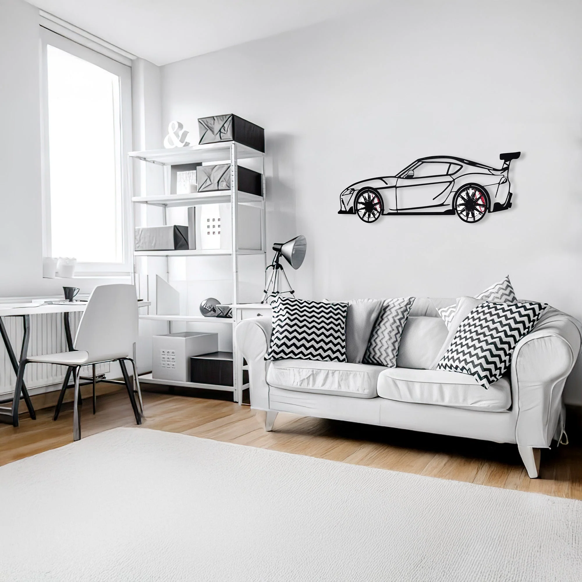 Toyota Supra MK5 Wall Art – Modern JDM Steel Silhouette with Spinning Wheels-KAFMEKA044 - Image 12