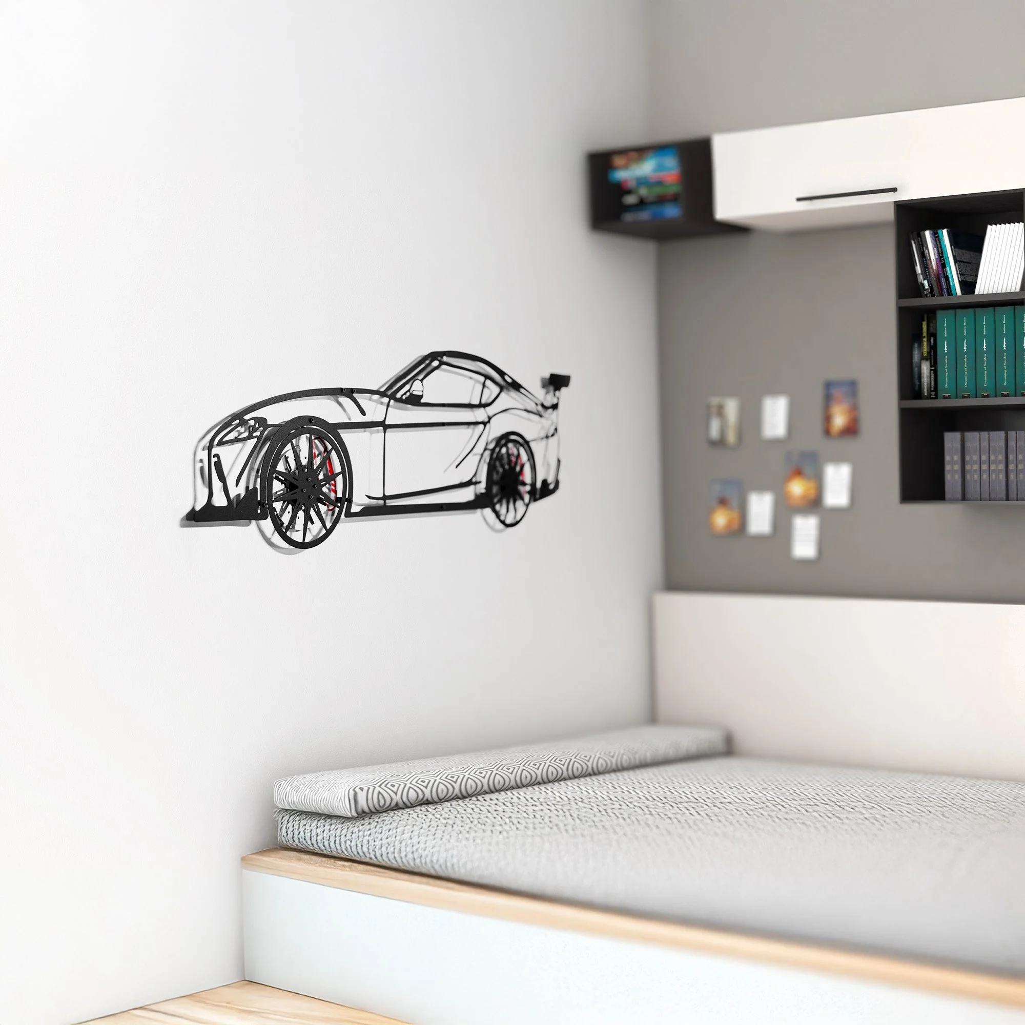 Toyota Supra MK5 Wall Art – Modern JDM Steel Silhouette with Spinning Wheels-KAFMEKA044 - Image 8