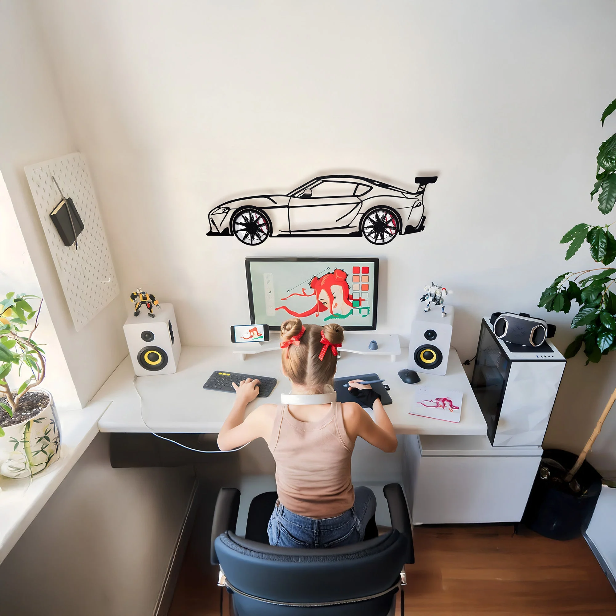 Toyota Supra MK5 Wall Art – Modern JDM Steel Silhouette with Spinning Wheels-KAFMEKA044 - Image 9