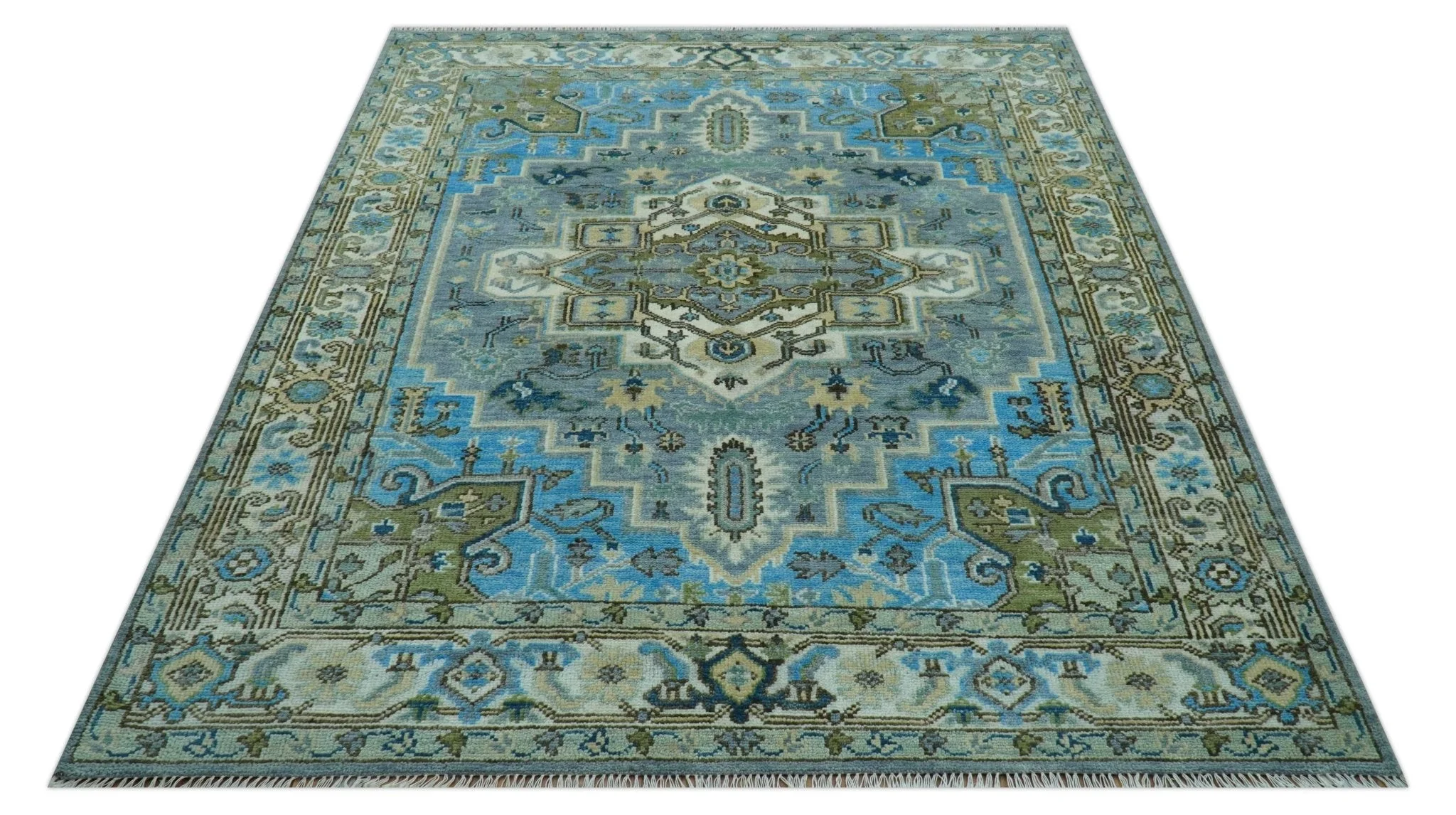 Traditional Blue And Gray Oushak Hand knotted Wool Area Rug - Image 10