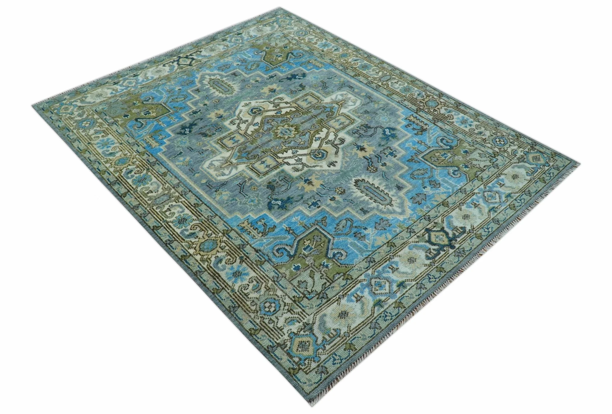 Traditional Blue And Gray Oushak Hand knotted Wool Area Rug - Image 11