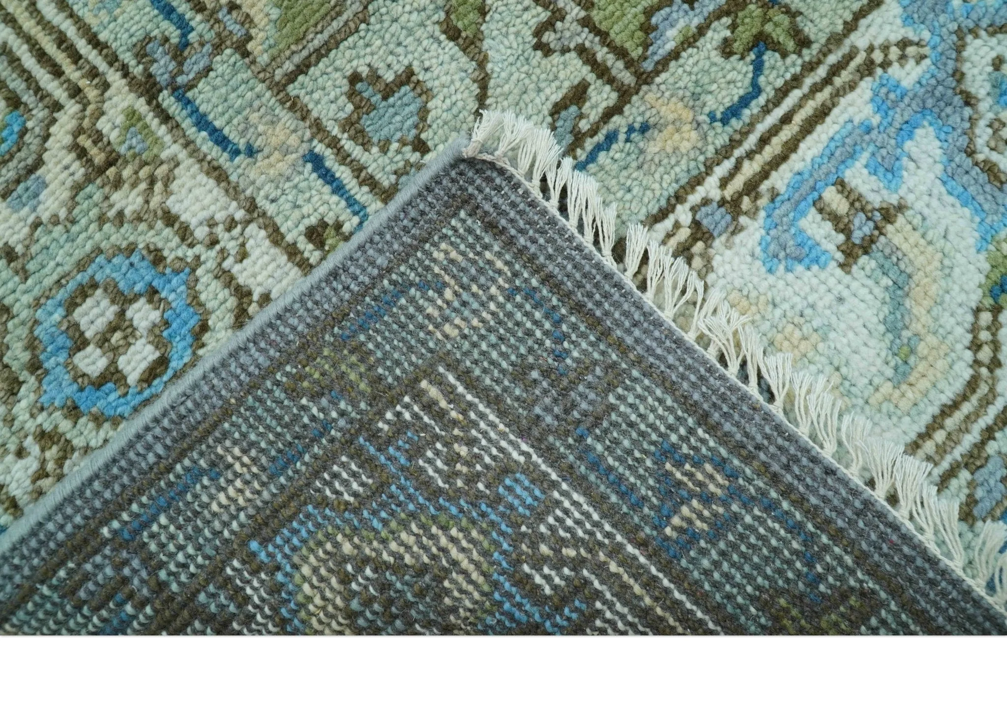 Traditional Blue And Gray Oushak Hand knotted Wool Area Rug - Image 3