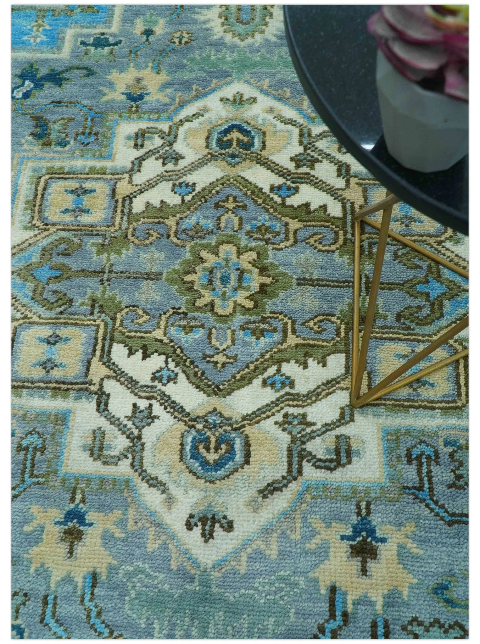 Traditional Blue And Gray Oushak Hand knotted Wool Area Rug - Image 9