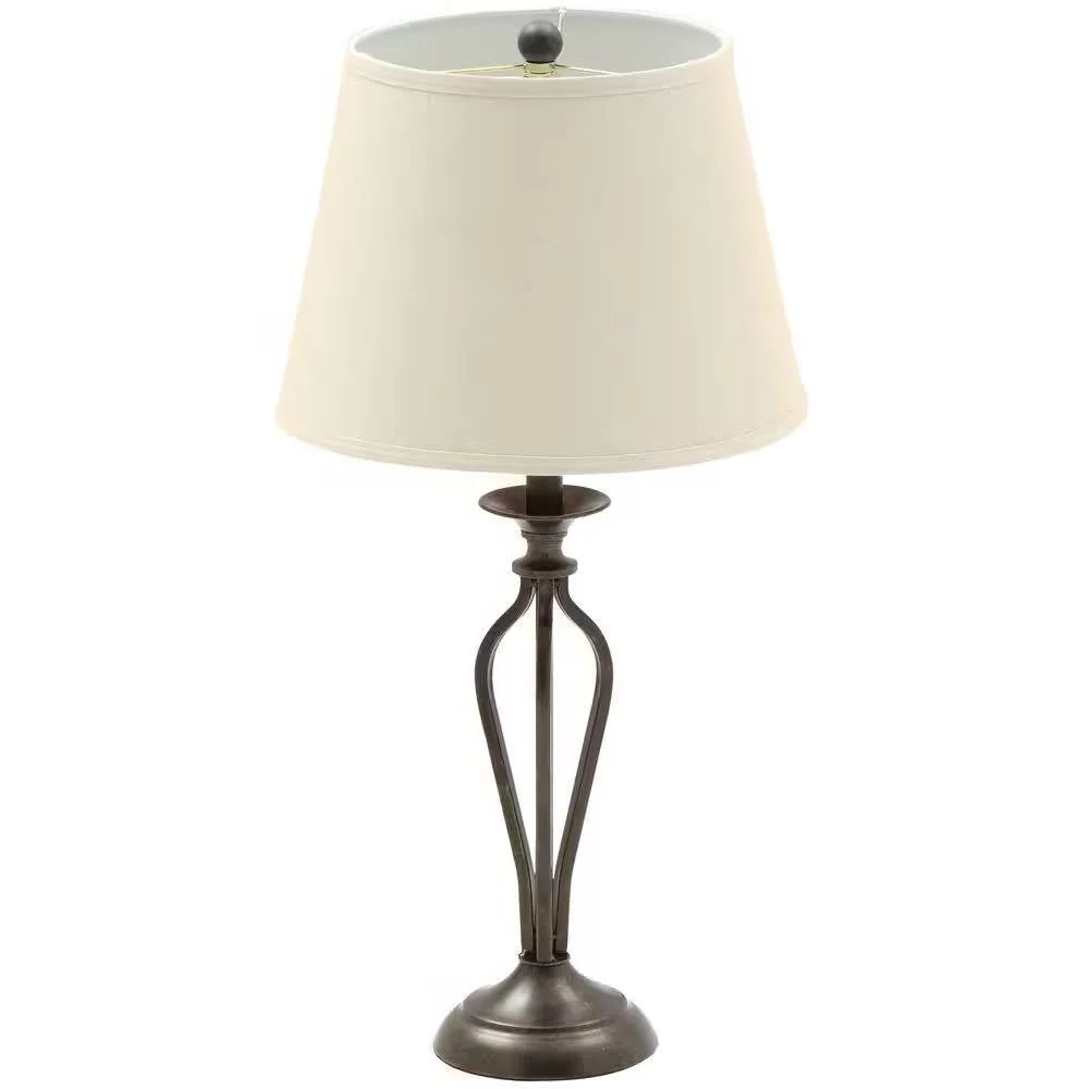 Traditional Bronze Metal Finish Table Lamp with Beige Linen Shade - Image 3