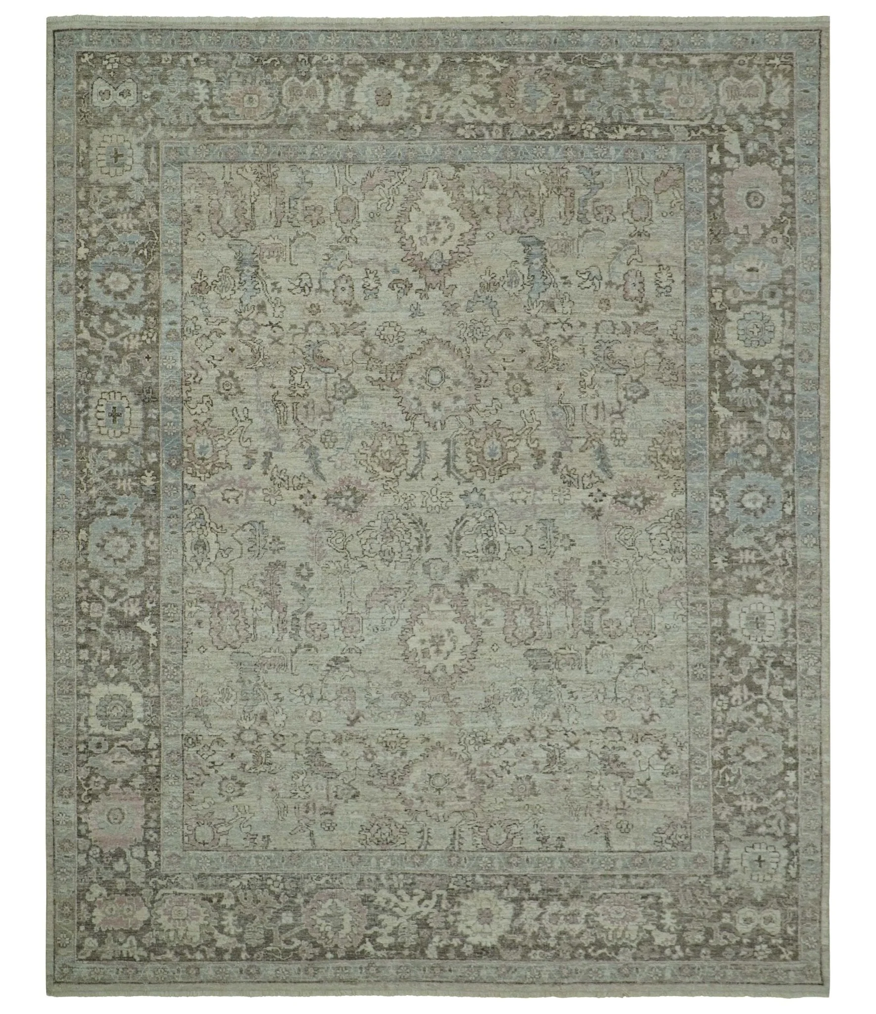 Traditional Design Beige, Brown And Pink Hand Knotted Custom Made Wool Rug - Image 10