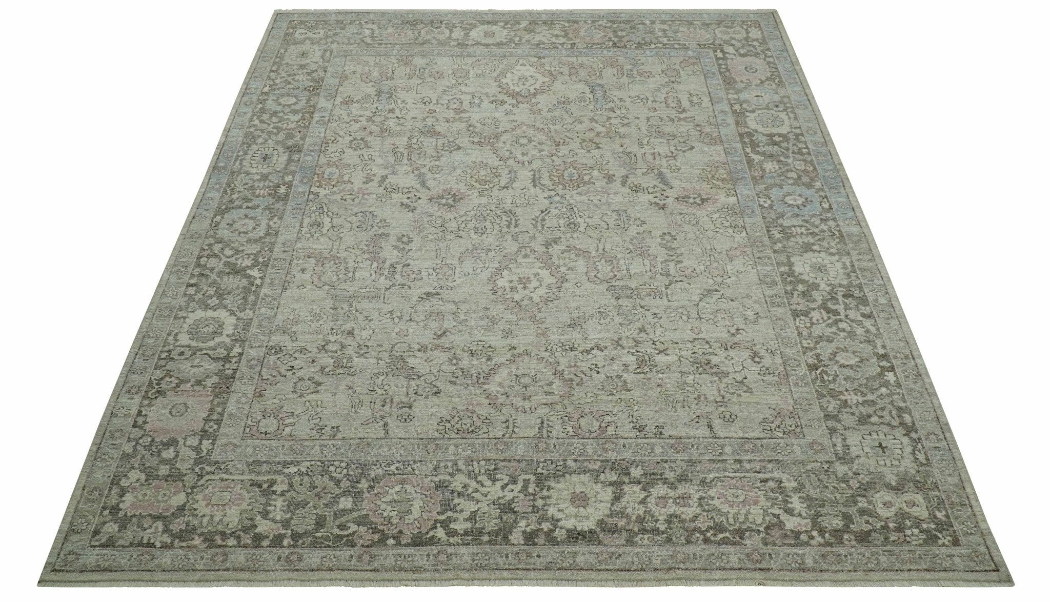 Traditional Design Beige, Brown And Pink Hand Knotted Custom Made Wool Rug - Image 12