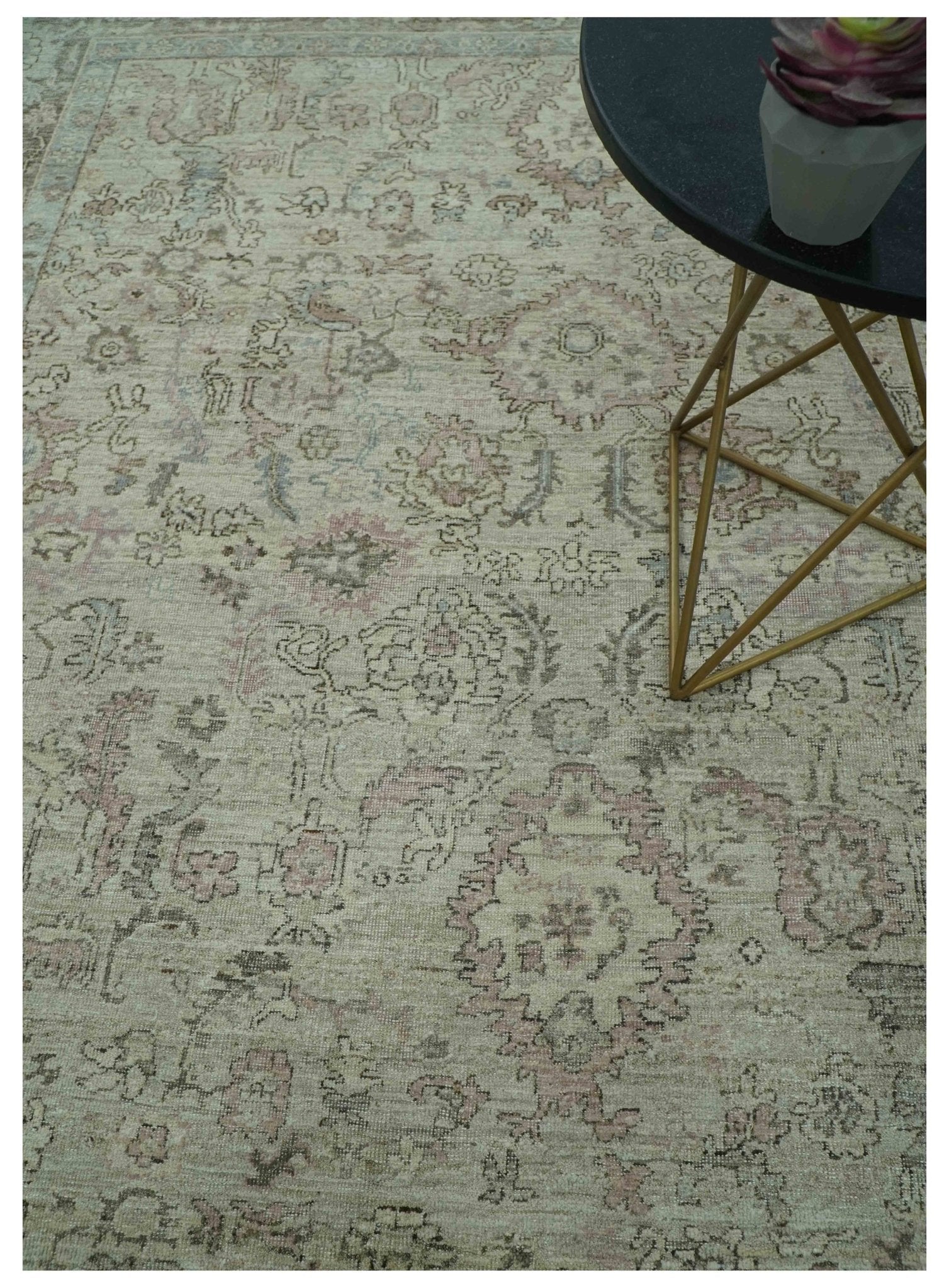 Traditional Design Beige, Brown And Pink Hand Knotted Custom Made Wool Rug - Image 3