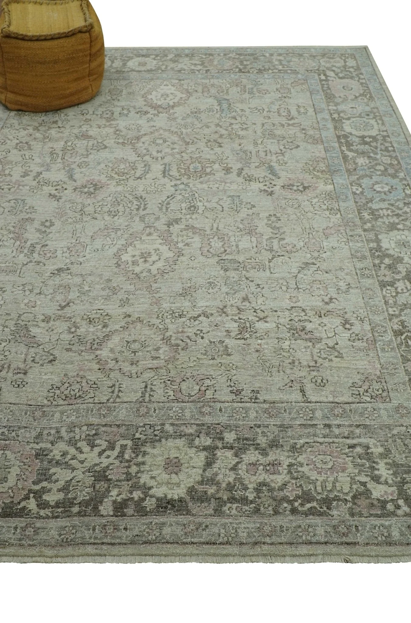 Traditional Design Beige, Brown And Pink Hand Knotted Custom Made Wool Rug - Image 4