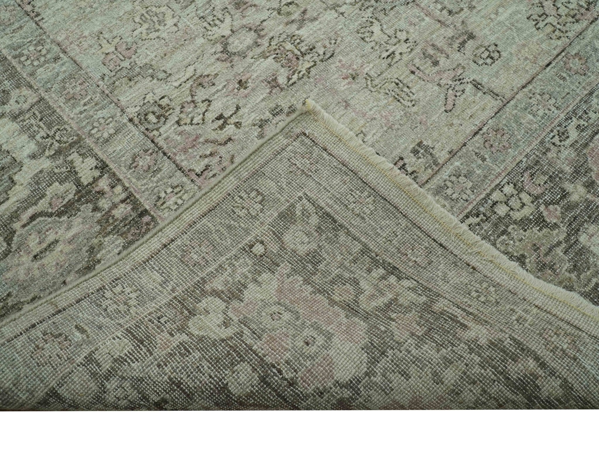 Traditional Design Beige, Brown And Pink Hand Knotted Custom Made Wool Rug - Image 6