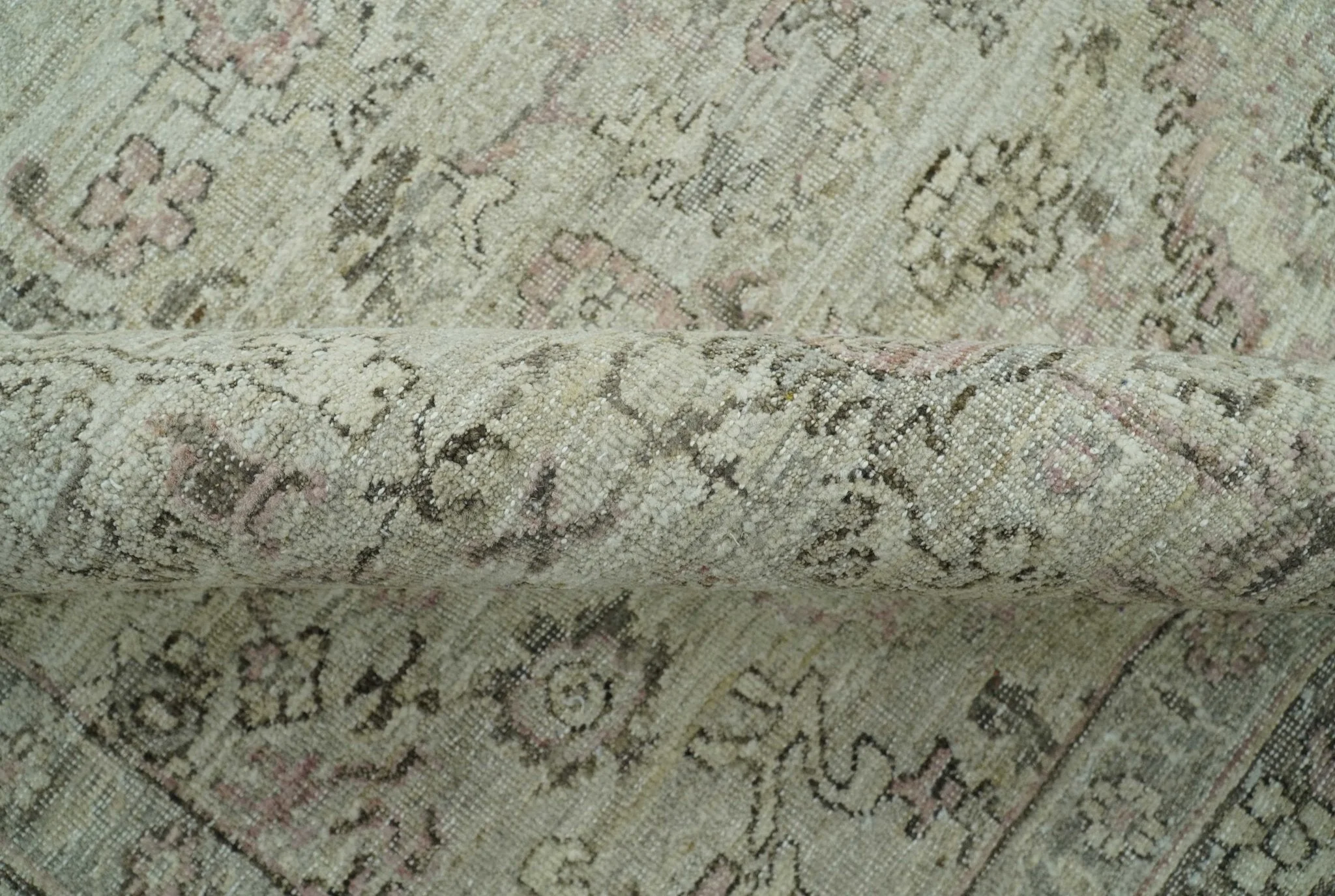 Traditional Design Beige, Brown And Pink Hand Knotted Custom Made Wool Rug - Image 7