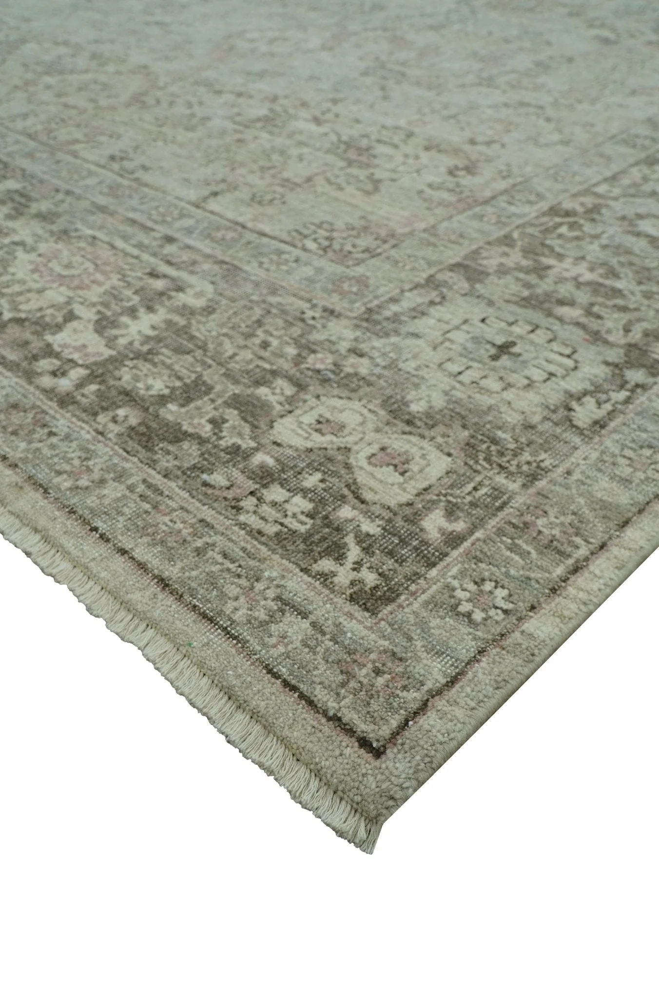 Traditional Design Beige, Brown And Pink Hand Knotted Custom Made Wool Rug - Image 9