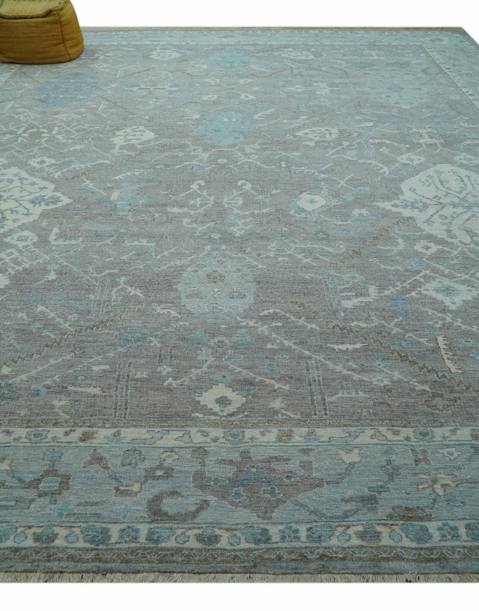 Traditional Design Gray And Beige Large 12x15 Hand Knotted Wool Rug - Image 10
