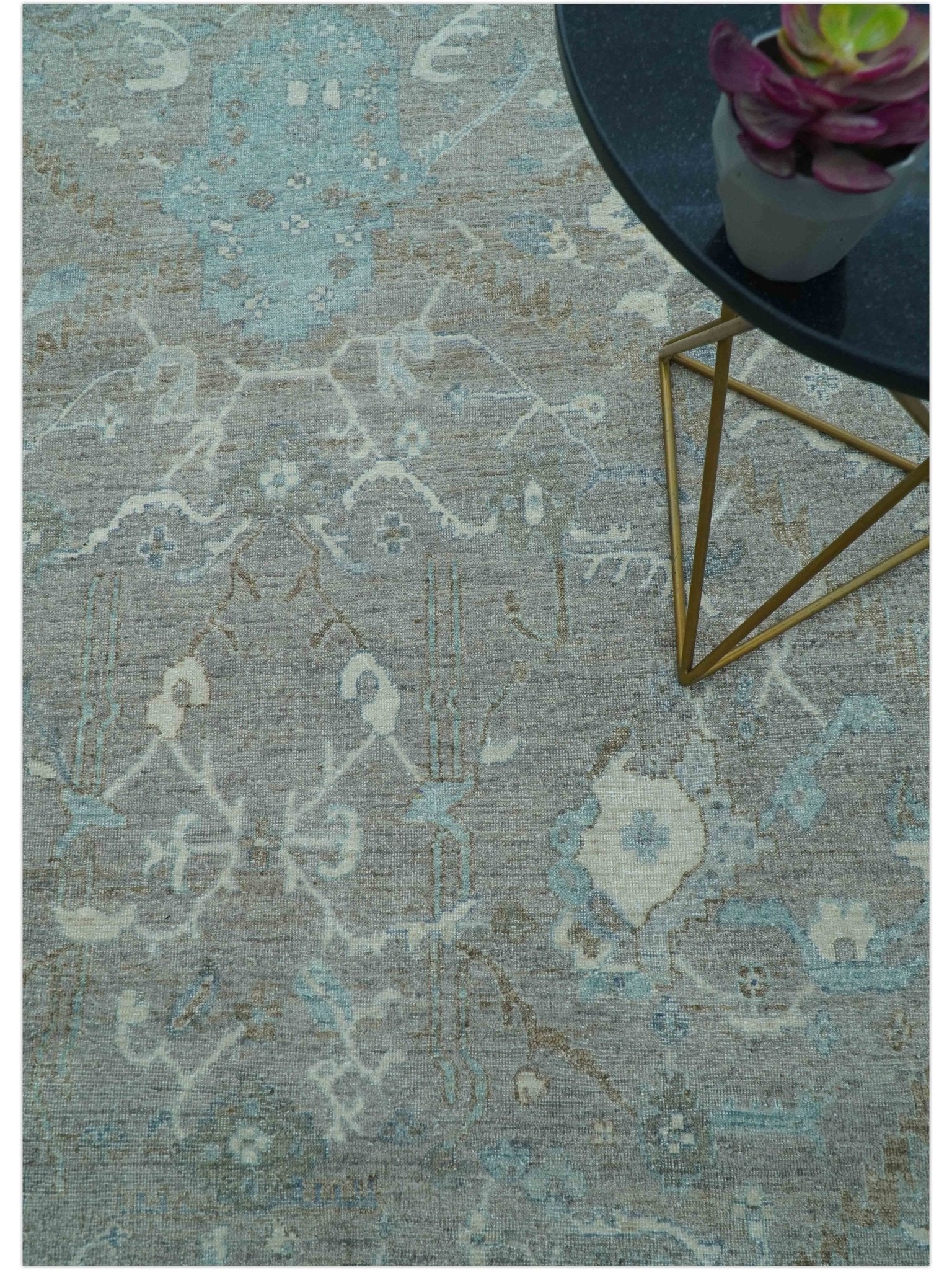 Traditional Design Gray And Beige Large 12x15 Hand Knotted Wool Rug - Image 2