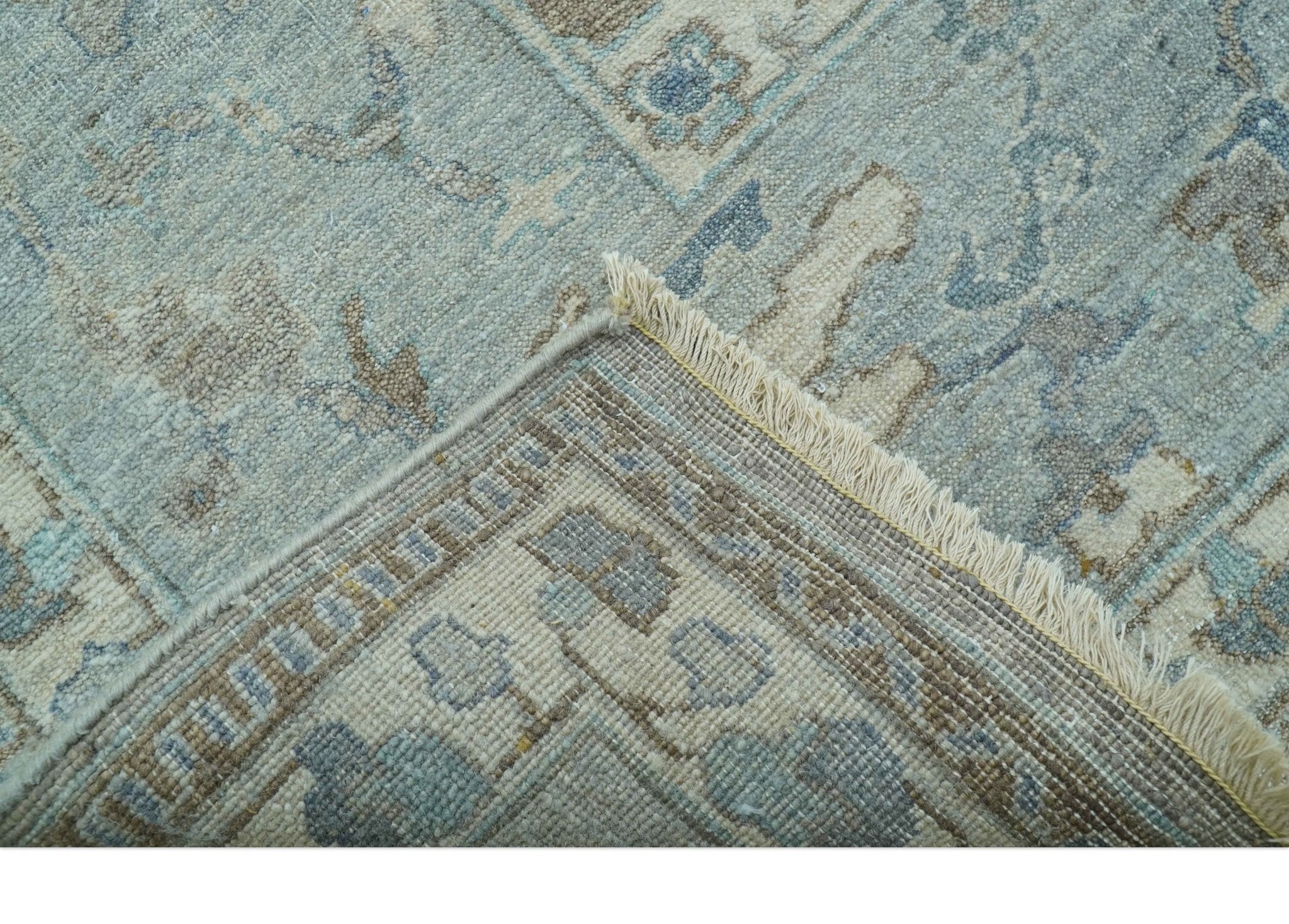 Traditional Design Gray And Beige Large 12x15 Hand Knotted Wool Rug - Image 6